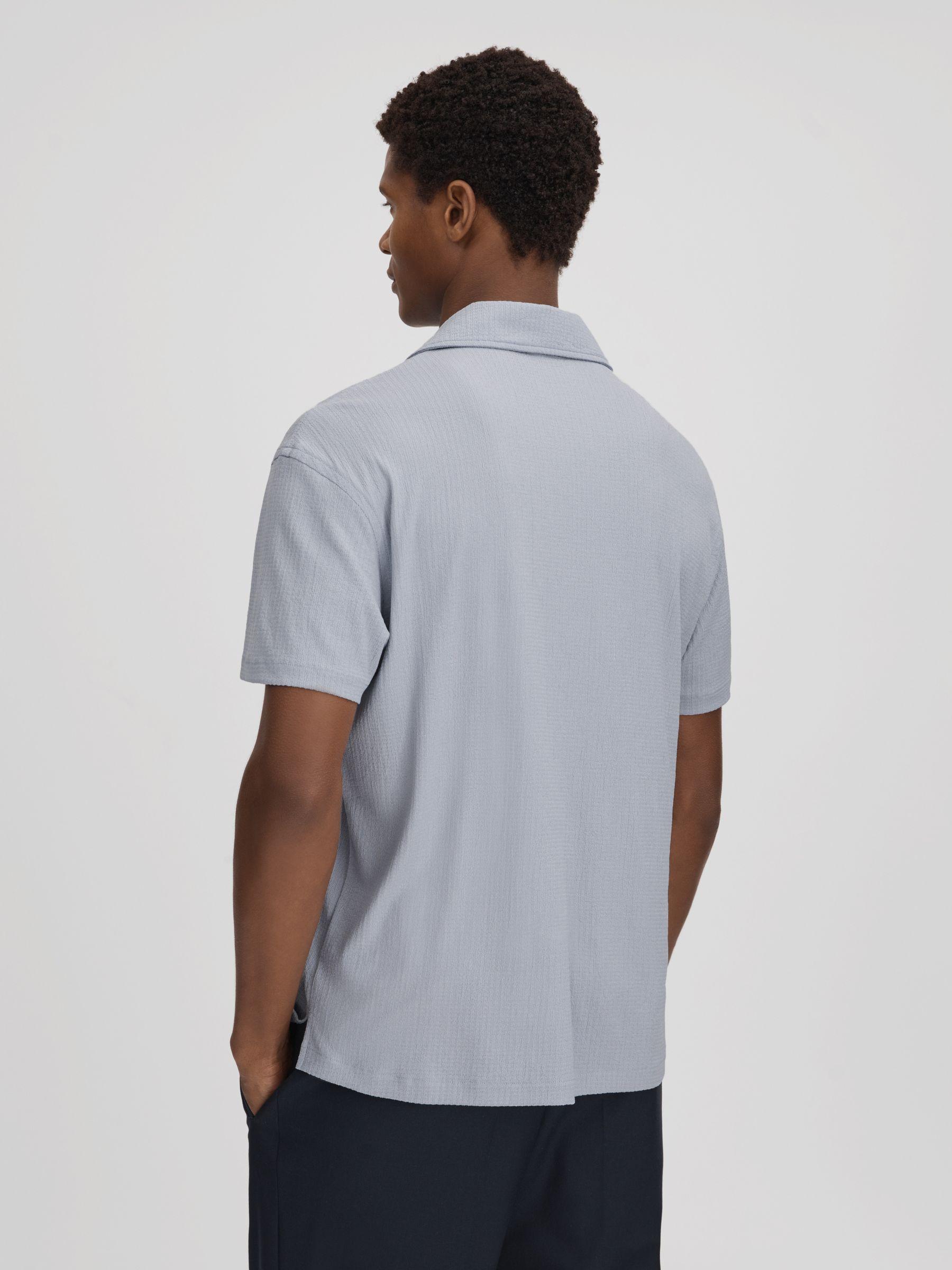 Textured Crepe Cuban Collar Shirt in Porcelain Blue Product Image