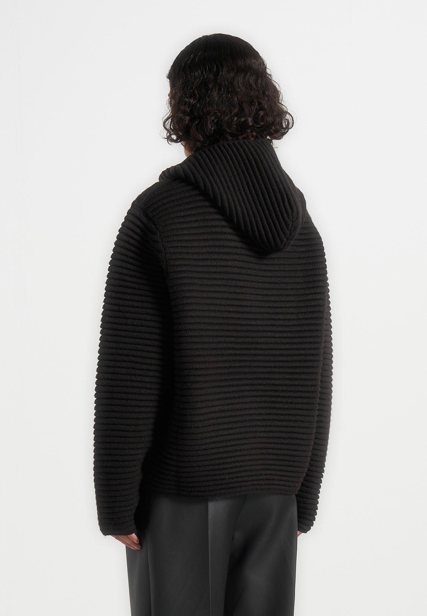 Eden - Unisex Ribbed Knit Zip Up Hoodie - Black Unisex Product Image