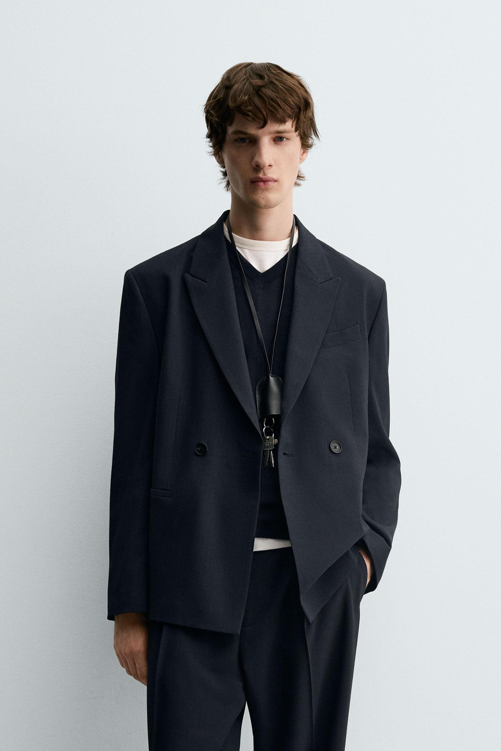 STRIPED DOUBLE BREASTED SUIT BLAZER Product Image