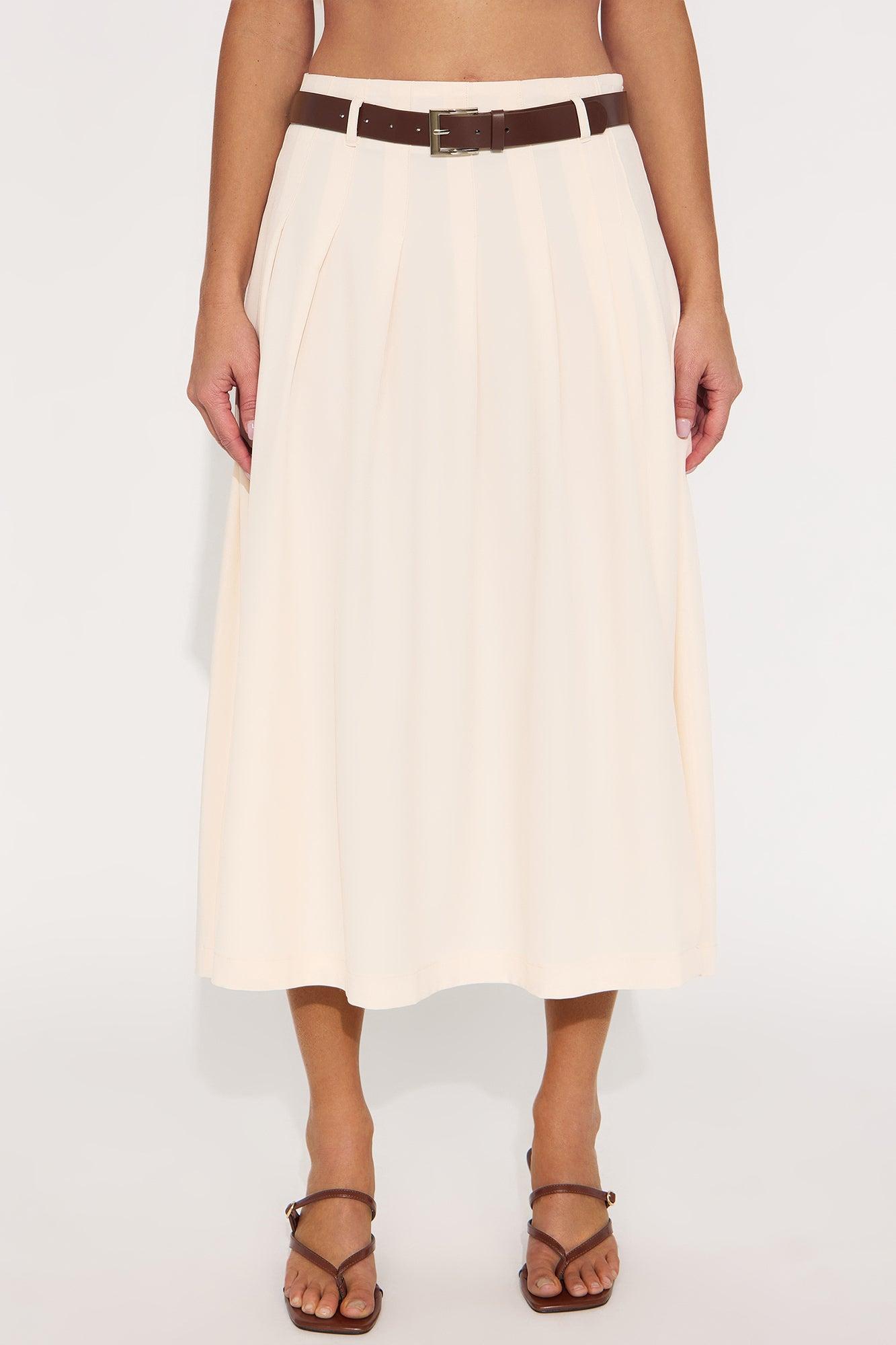 Tory Pleated Midi Skirt - Ivory Product Image