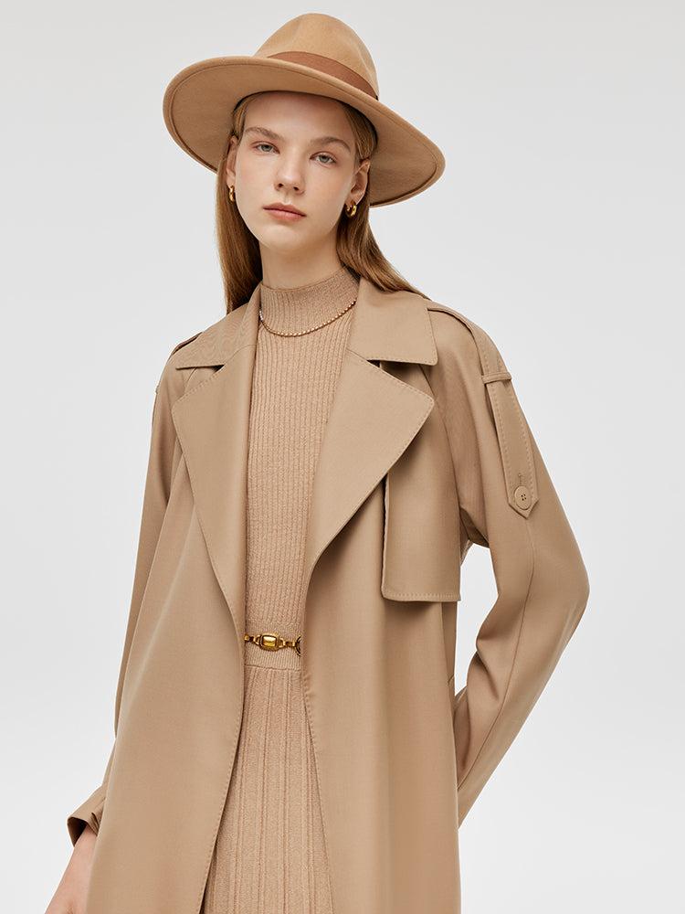 Worsted Wool Lapel Women Trench Coat With Belt Product Image