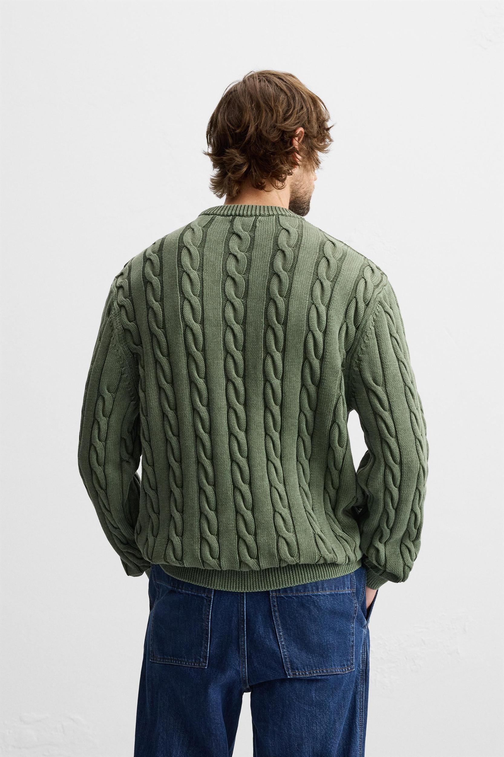 WASHED CABLE-KNIT SWEATER Product Image