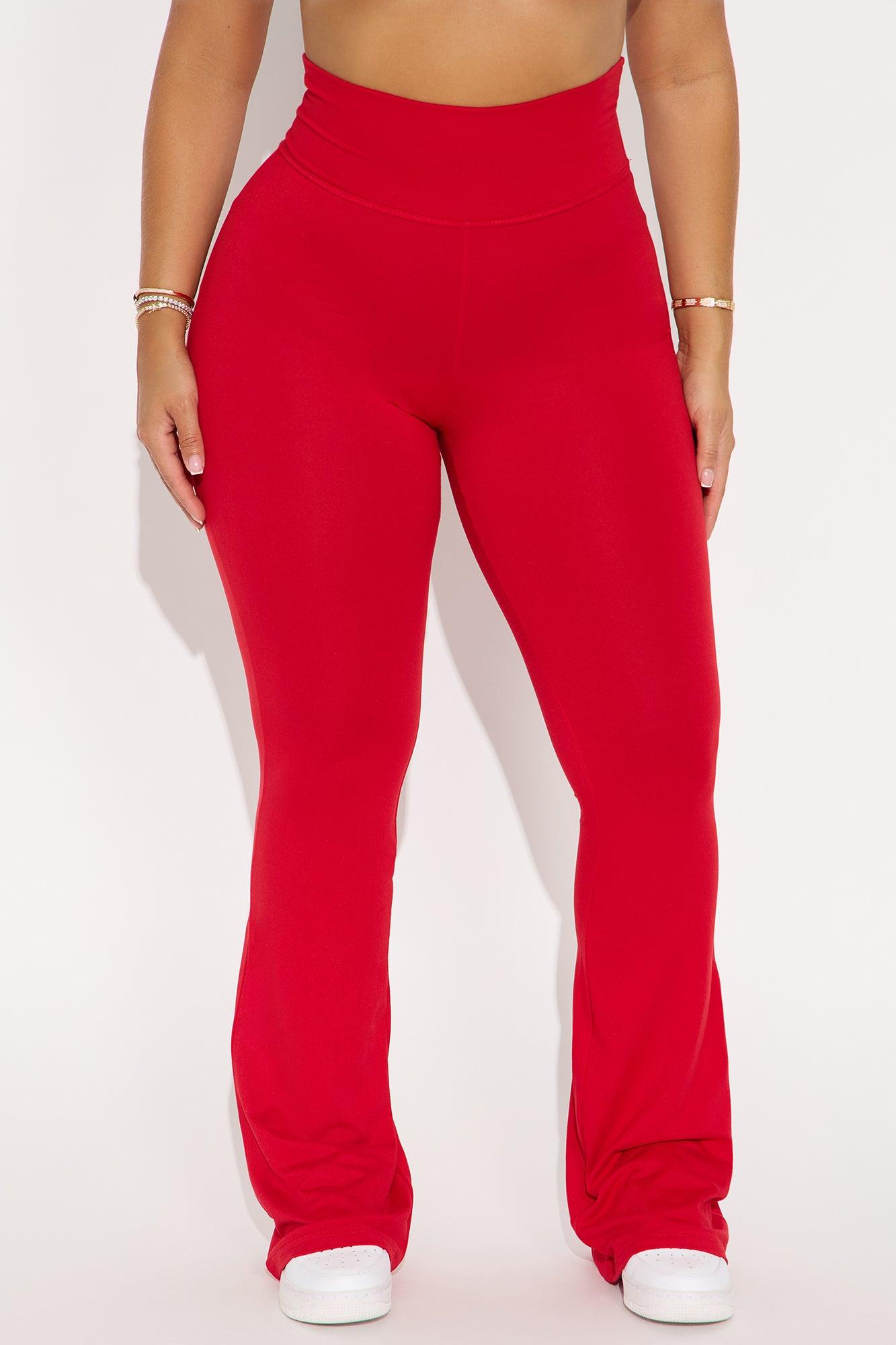 Lookin' Flawless Foldover Waistband Rhinestone Flare Pant - Red Female Product Image