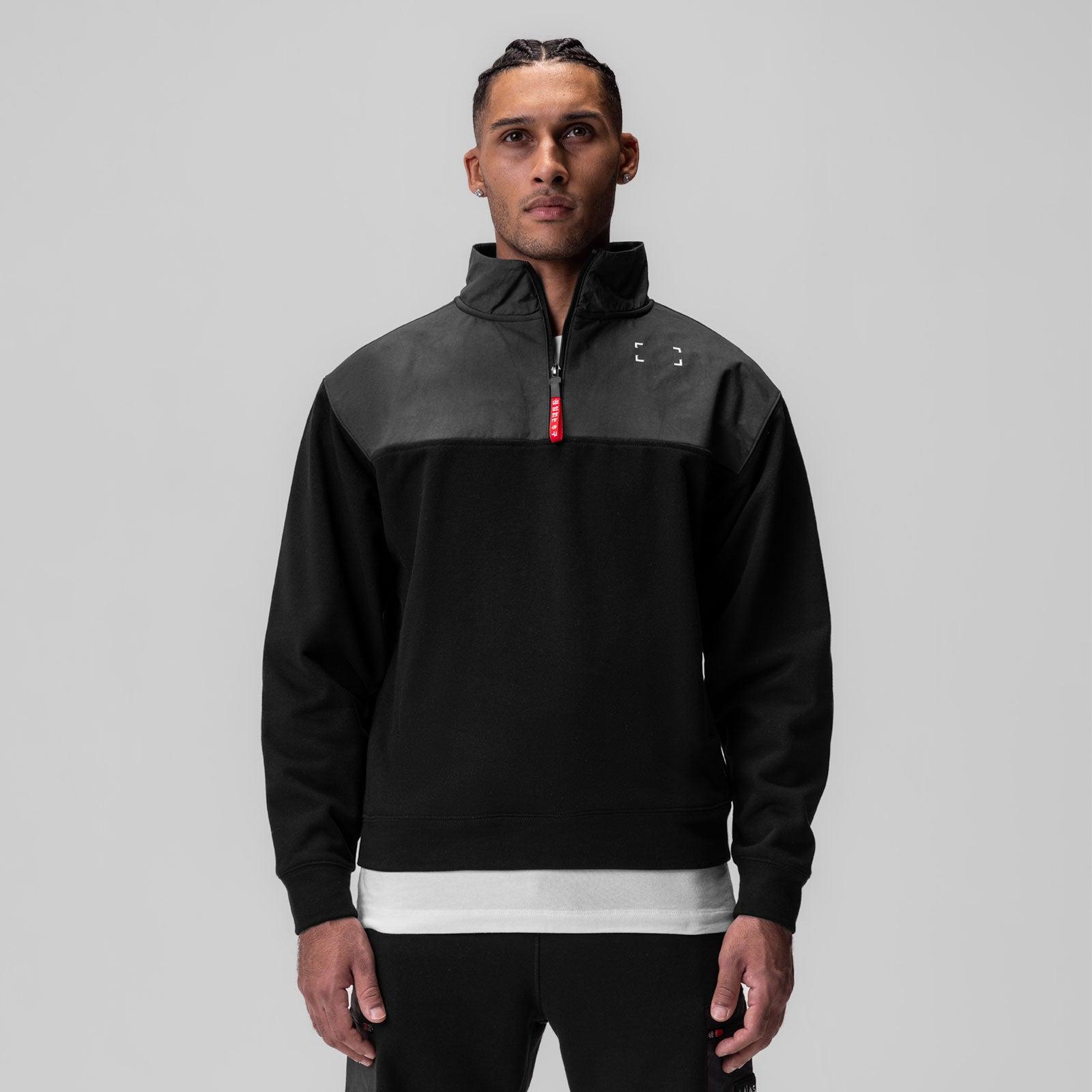 0903. Tech-Terry™ Paneled Quarter Zip - Black "Wave Dye" Product Image