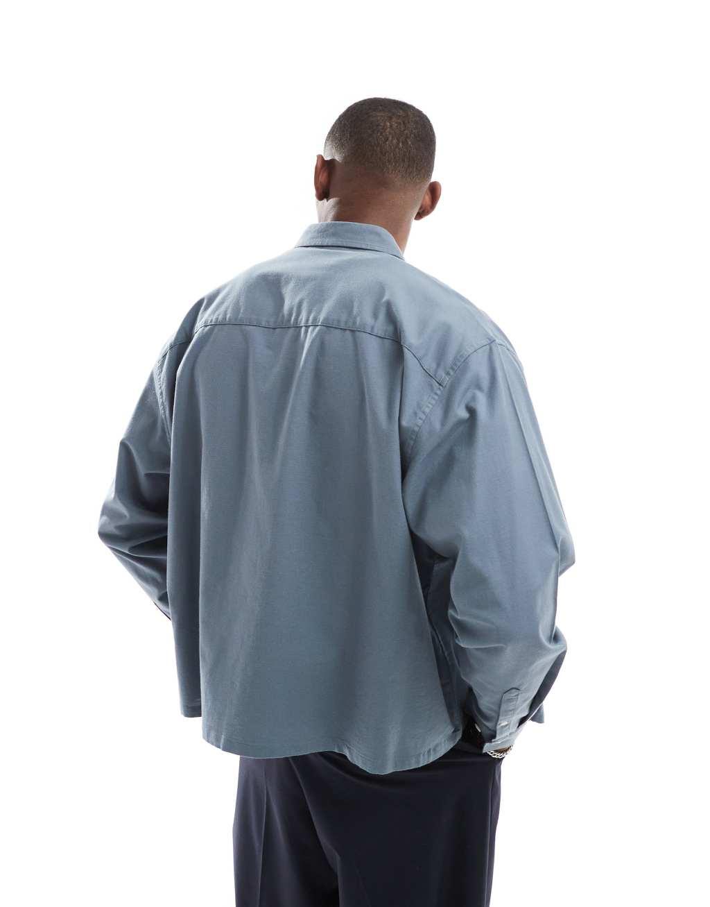 ASOS DESIGN oversized boxy oxford shirt in blue Product Image