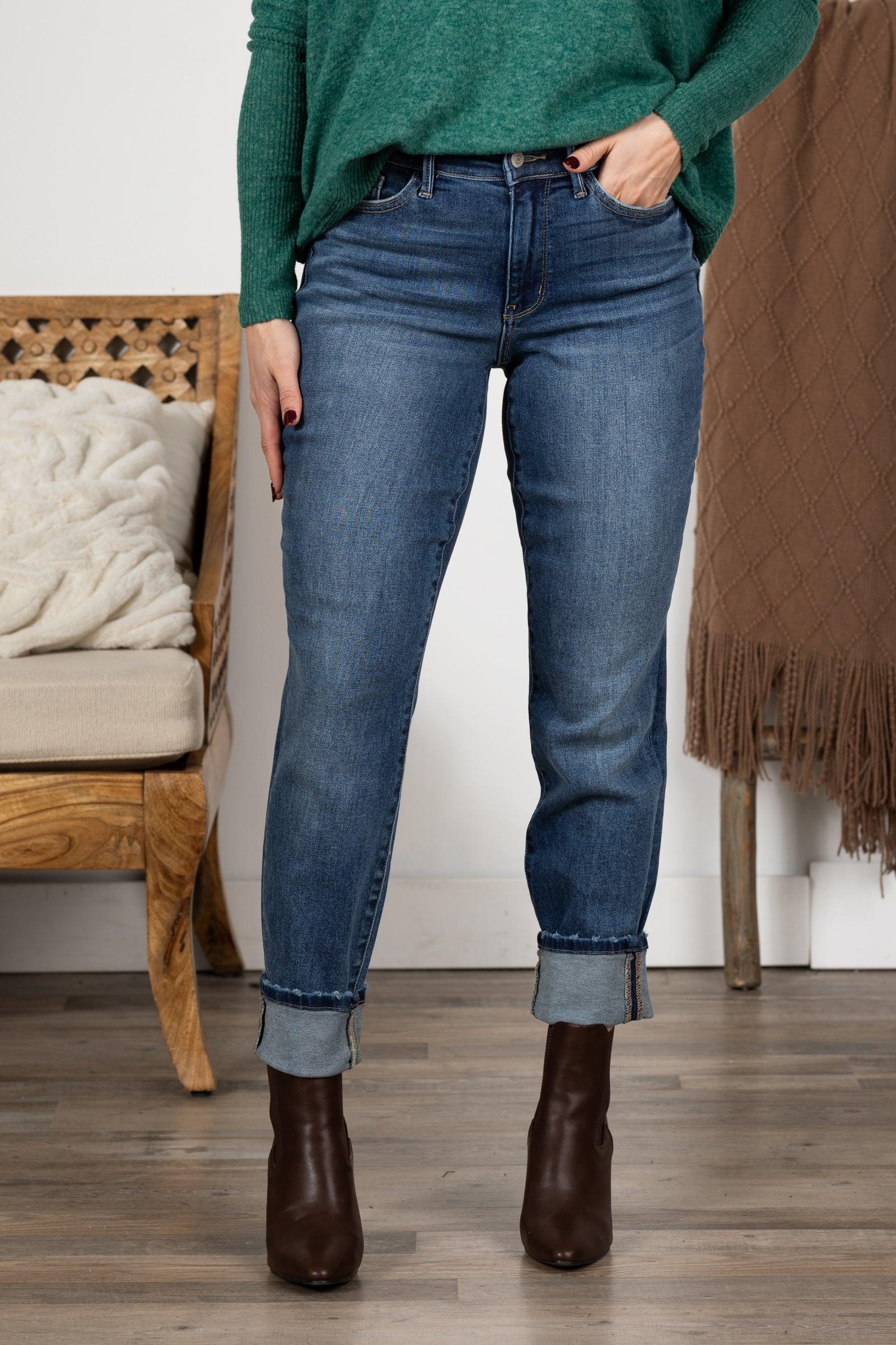 Judy Blue Vintage Wash Boyfriend Cuff Jeans Product Image