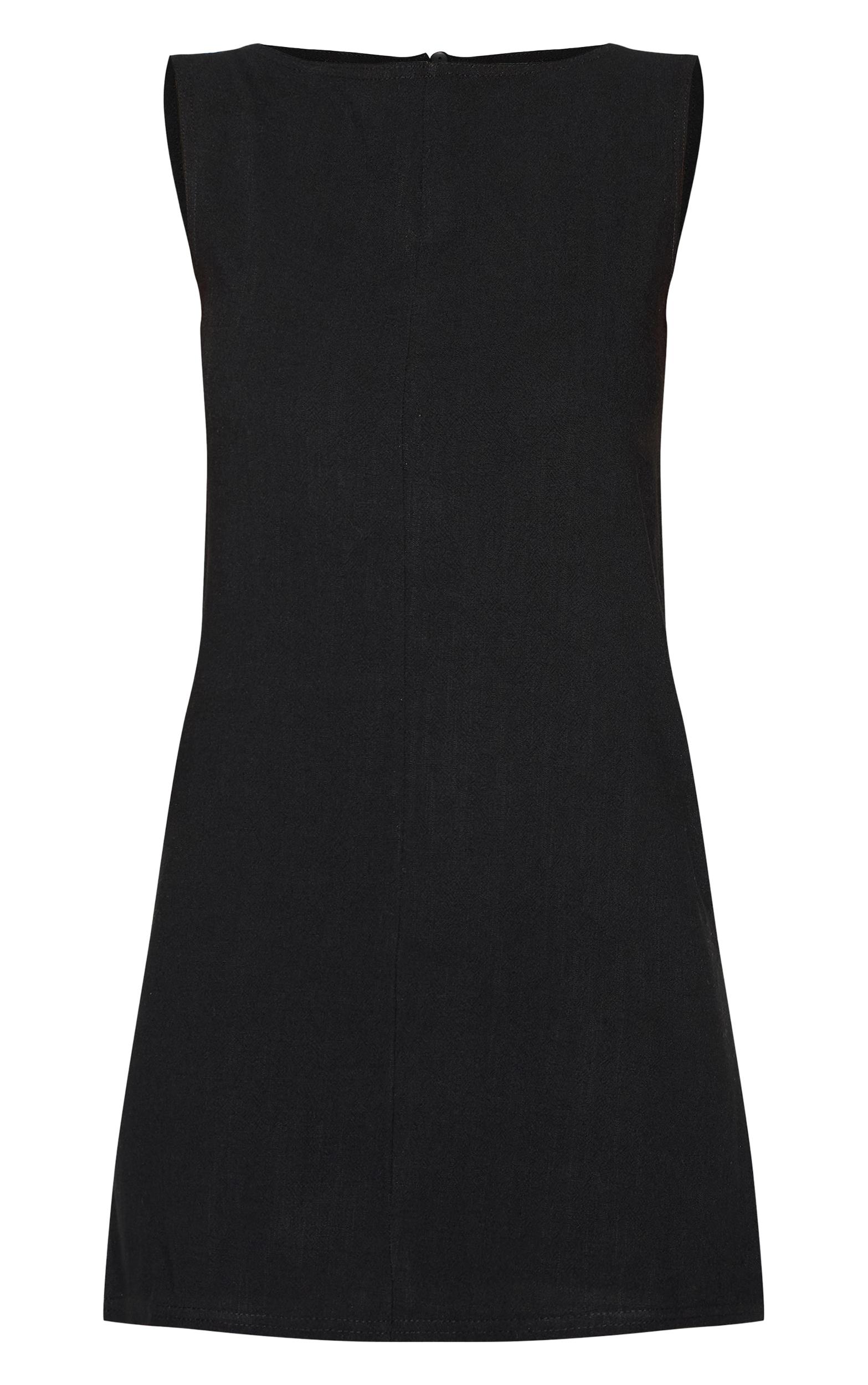 Black Textured Boat Neck Boxy Shift Dress Product Image