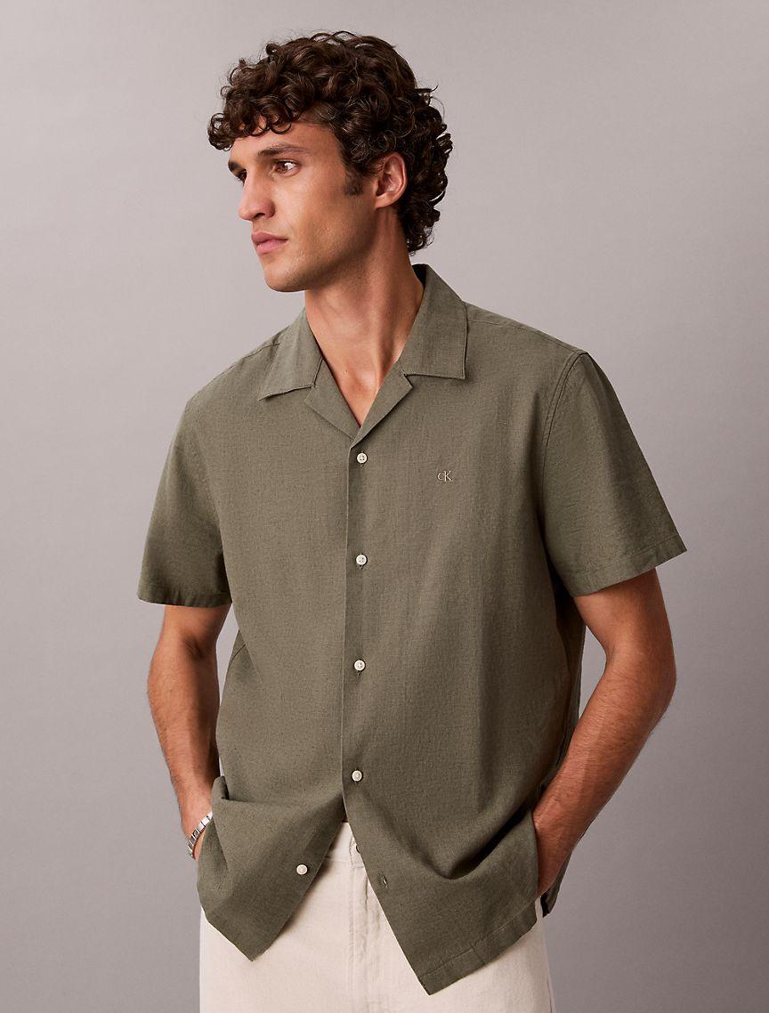 Linen Cotton Short Sleeve Button-Down Shirt Product Image