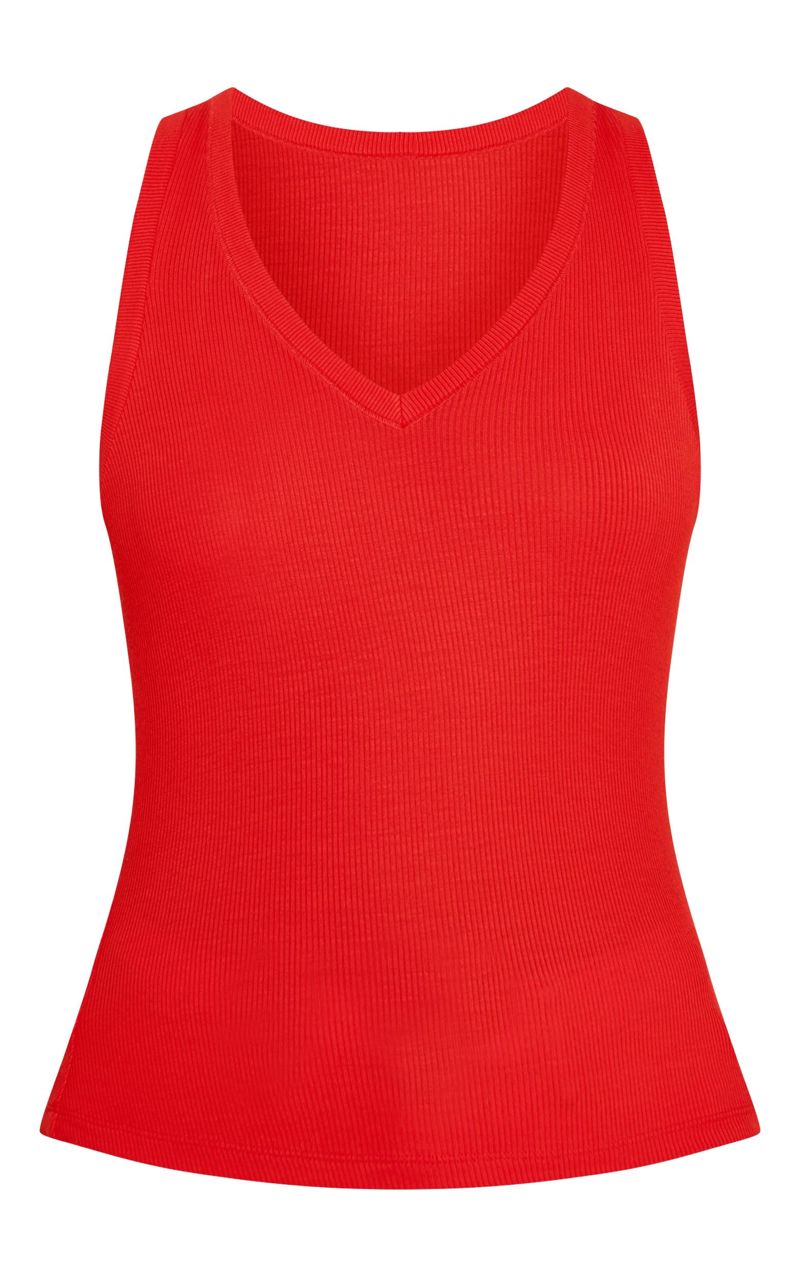  Tomato Red Soft Rib V Neck Vest Top Product Image