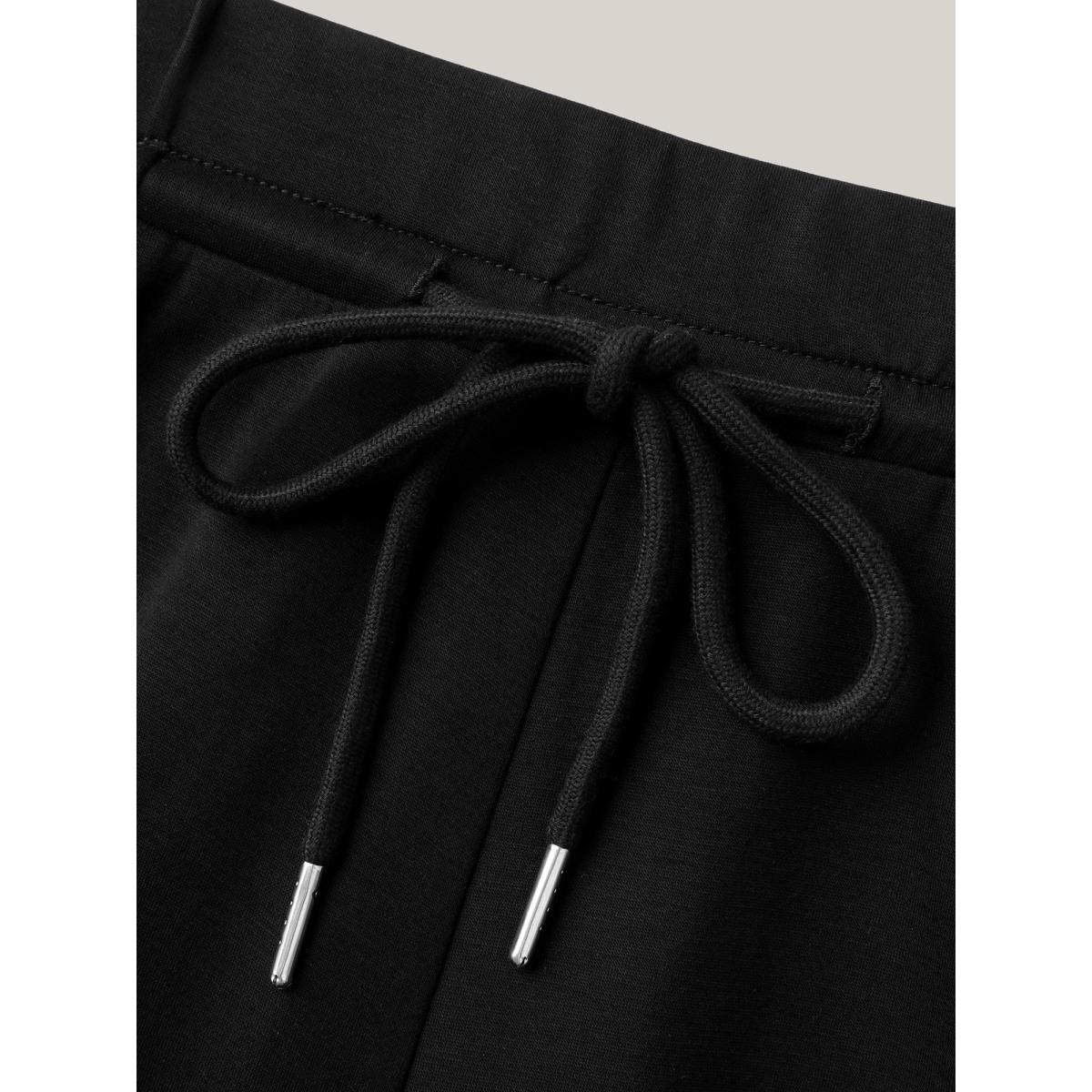 Plus Size Stretchy Drawstring Wide-Leg Pants Women Black Casual Wide Leg Mid Rise Casual Pants BloomChic 14-16/1X Product Image
