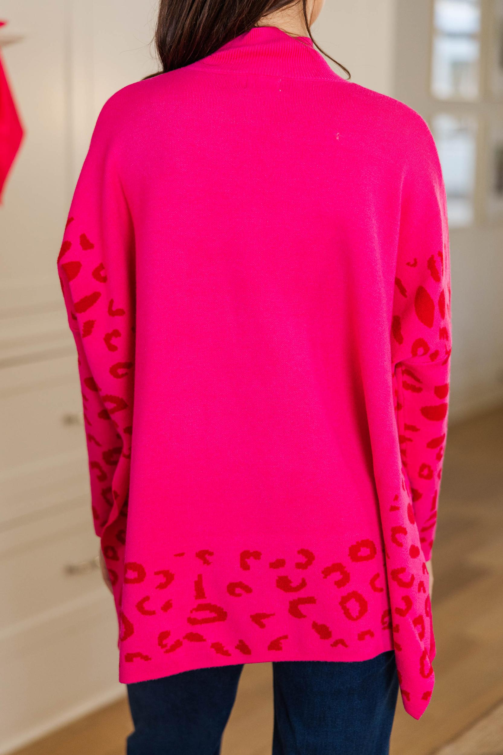 All In Theory Fuchsia Pink Leopard Sweater Tunic Female Product Image