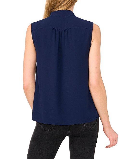 CeCe Woven Stand Collar Sleeveless Button Front Top Product Image