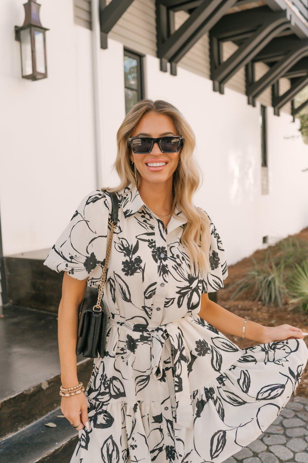 Ivory Puff Sleeve Print Mini Dress - FINAL SALE Product Image