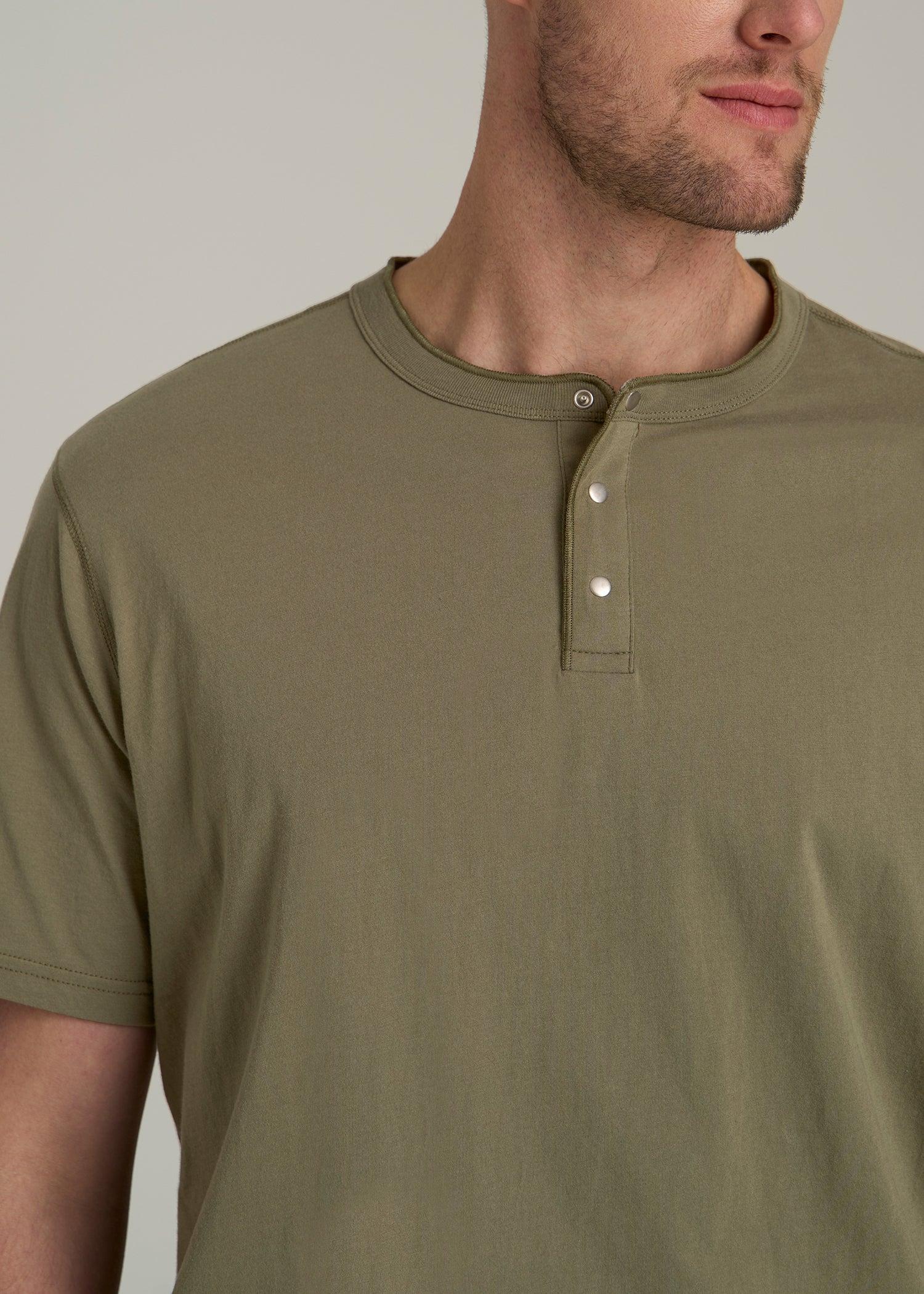 LJ&S REGULAR-FIT Jersey Henley Tee for Tall Men in Vintage Moss Green Male Product Image