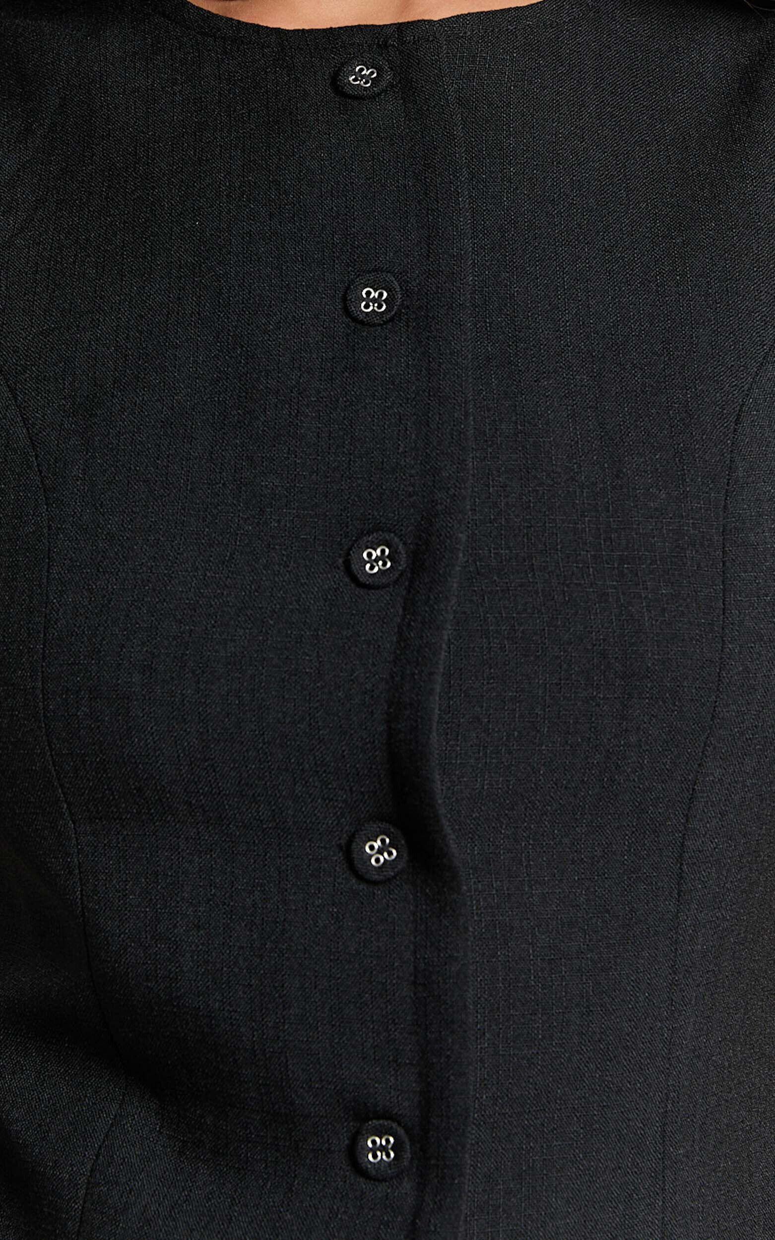 Yasmine Mini Dress - Button Down Boucle Dress in Black Product Image