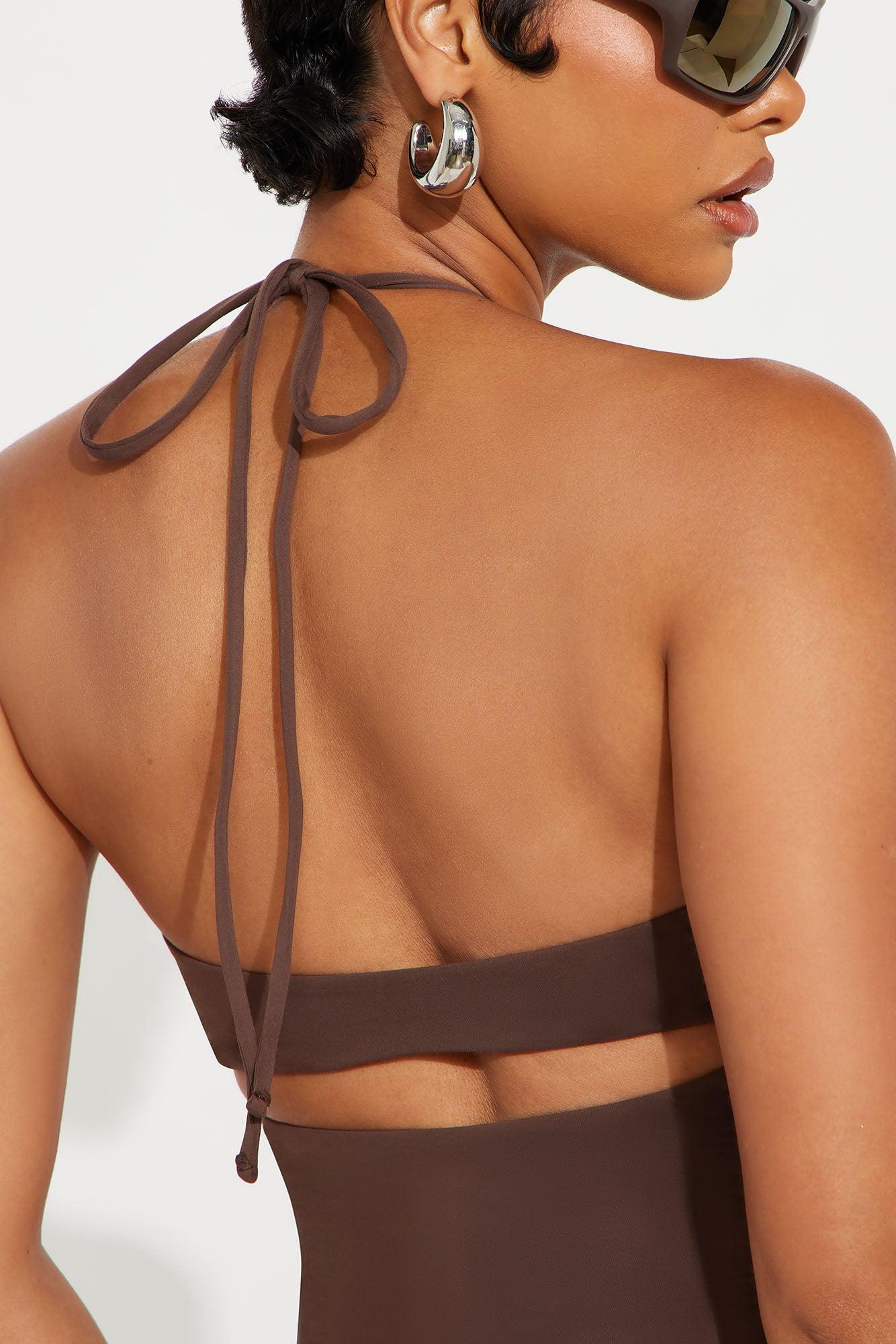 Second Skin Double Lined Cut Out Halter Top - Chocolate Female Product Image