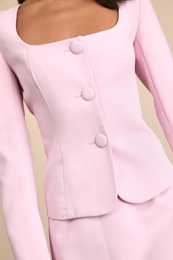 Eliana Light Pink Scoop Neck Blazer Product Image