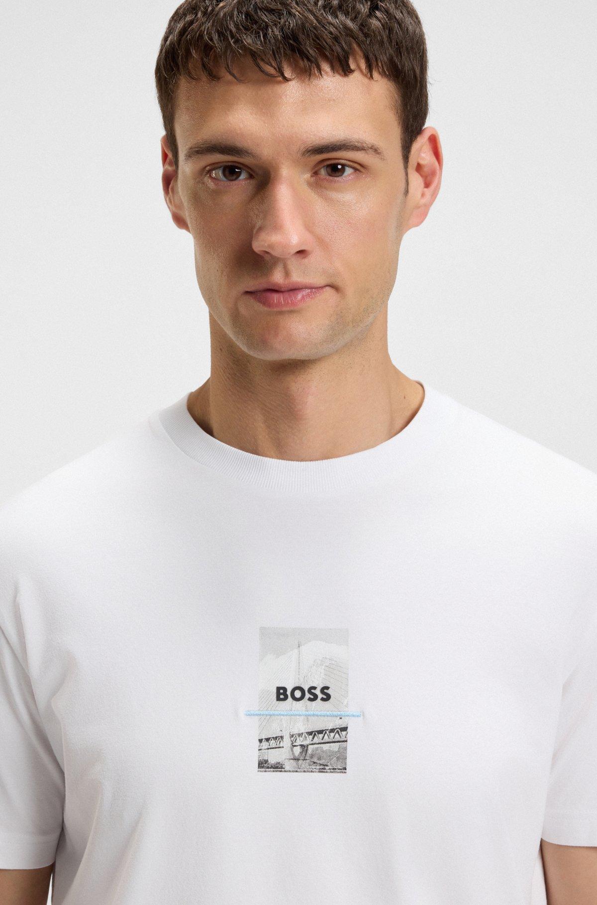 BOSS - Relaxed-fit T-shirt in stretch cotton with photo print - White Product Image