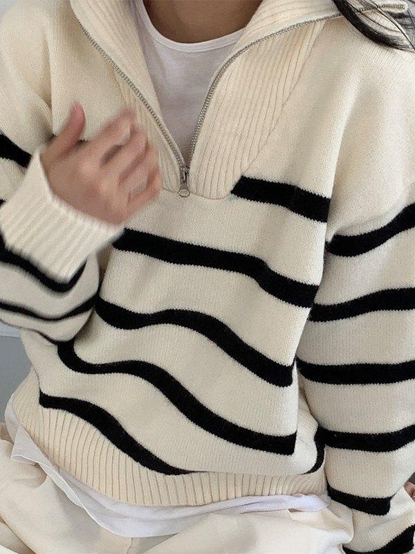 Striped Half Zip Pullover Sweater Product Image