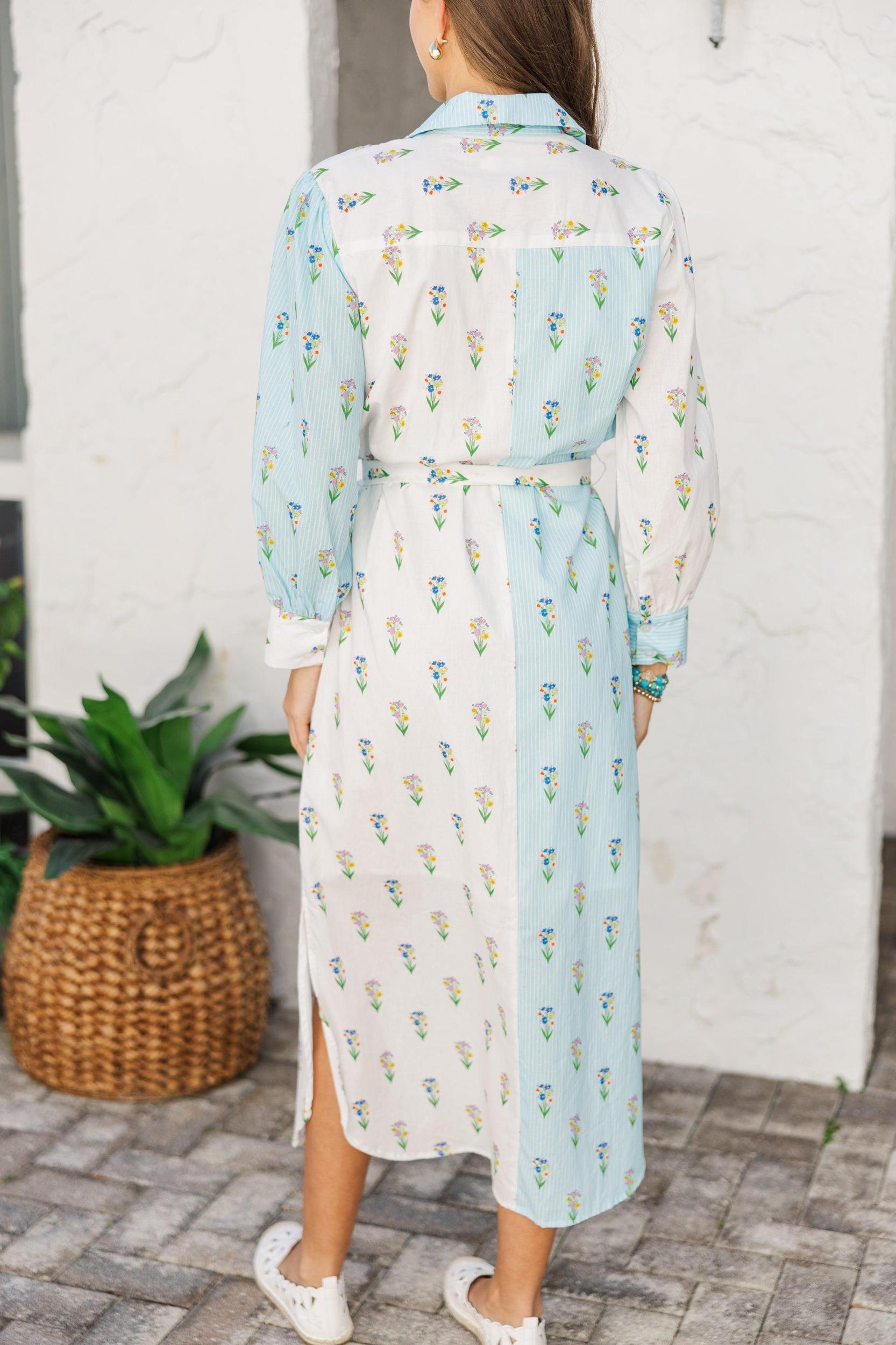 How It Starts Light Blue Striped Midi Dress Female Product Image