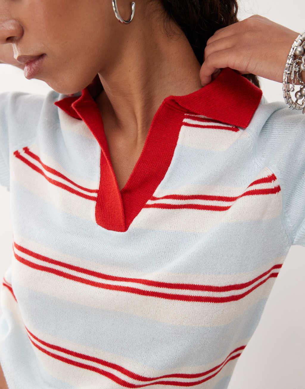 COLLUSION stripe button down top in light blue Product Image