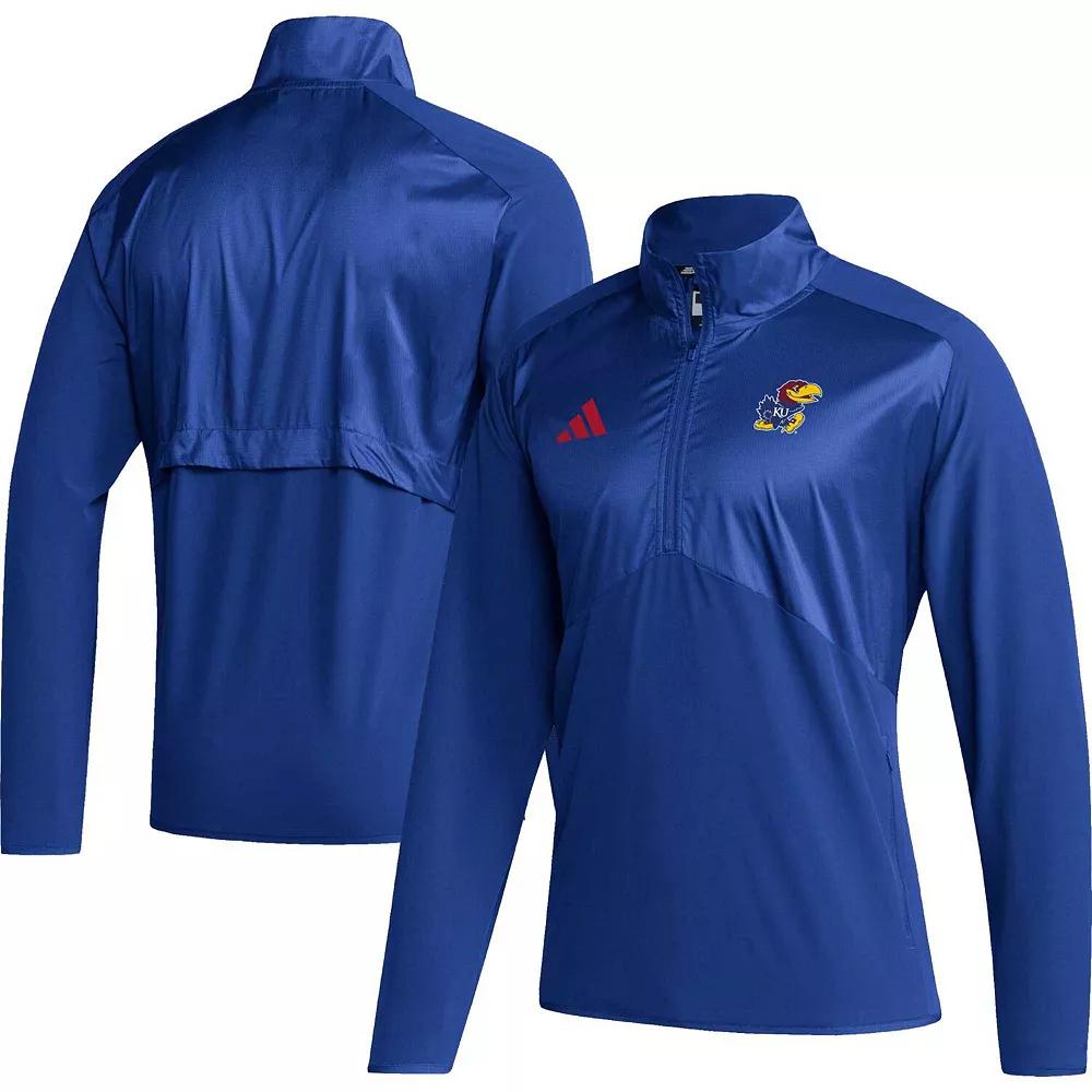 Men's adidas Royal Kansas Jayhawks Sideline AEROREADY Raglan Sleeve Quarter-Zip Jacket,  Product Image