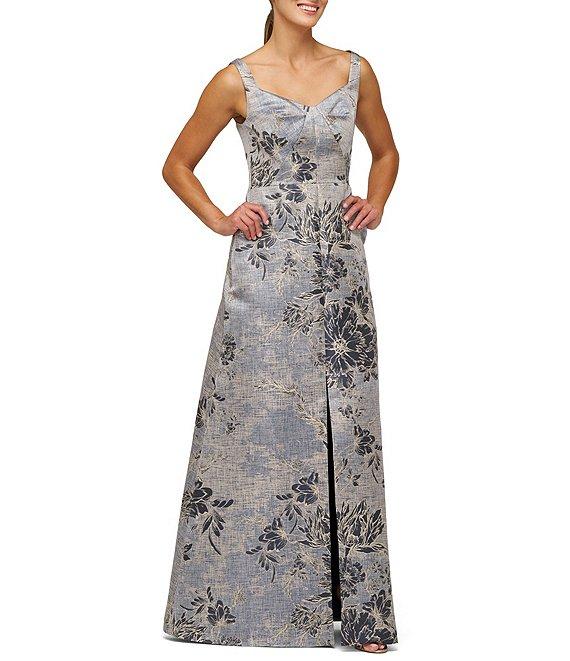 Kay Unger Scoop Neck Sleeveless Floral Jacquard Aline Gown Product Image