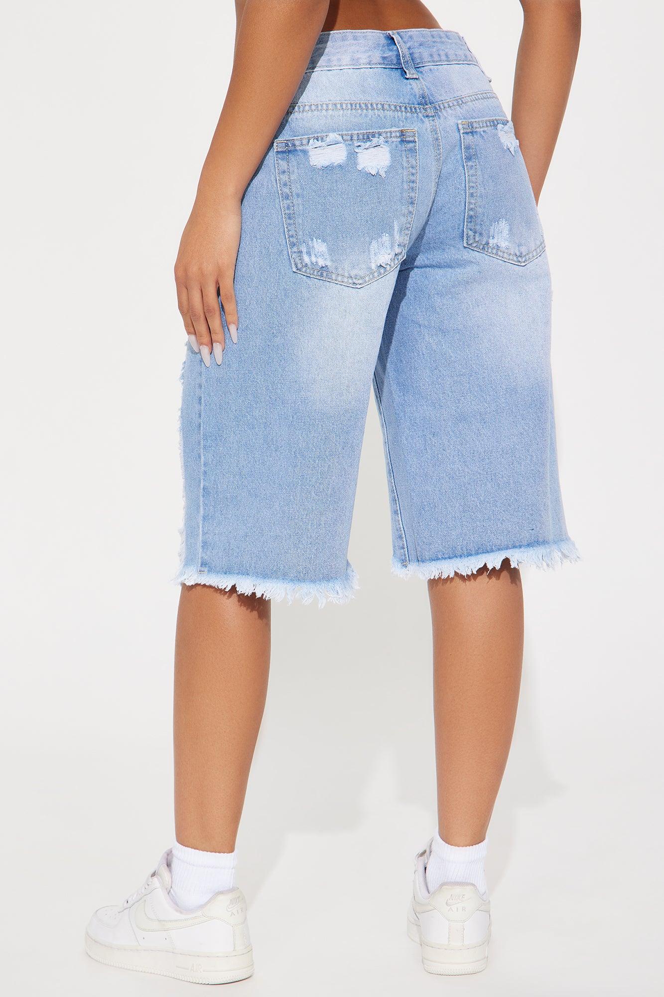 Laurali Ripped Denim Jorts - Light Wash Product Image