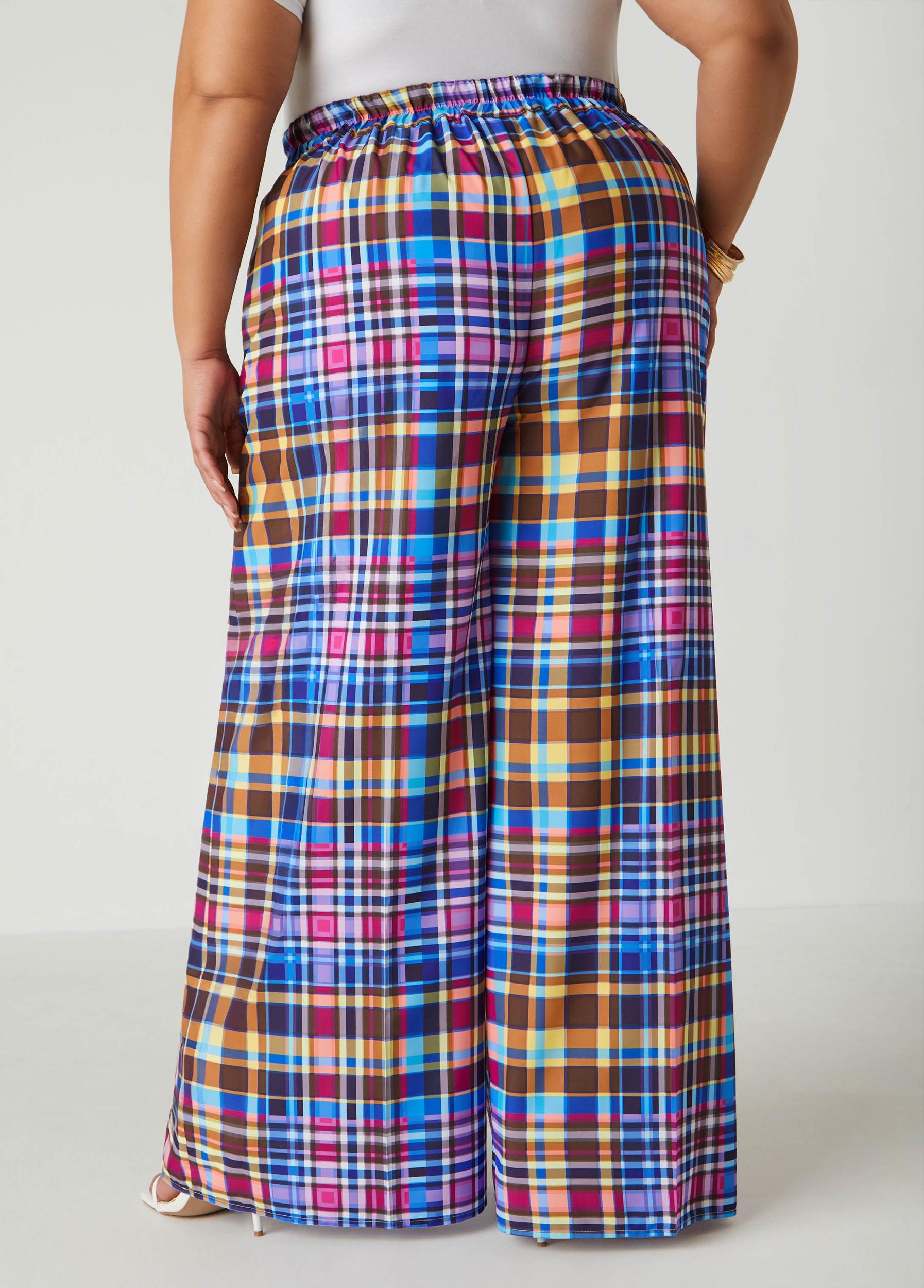 Plaid High Rise Wide Leg Pants Product Image