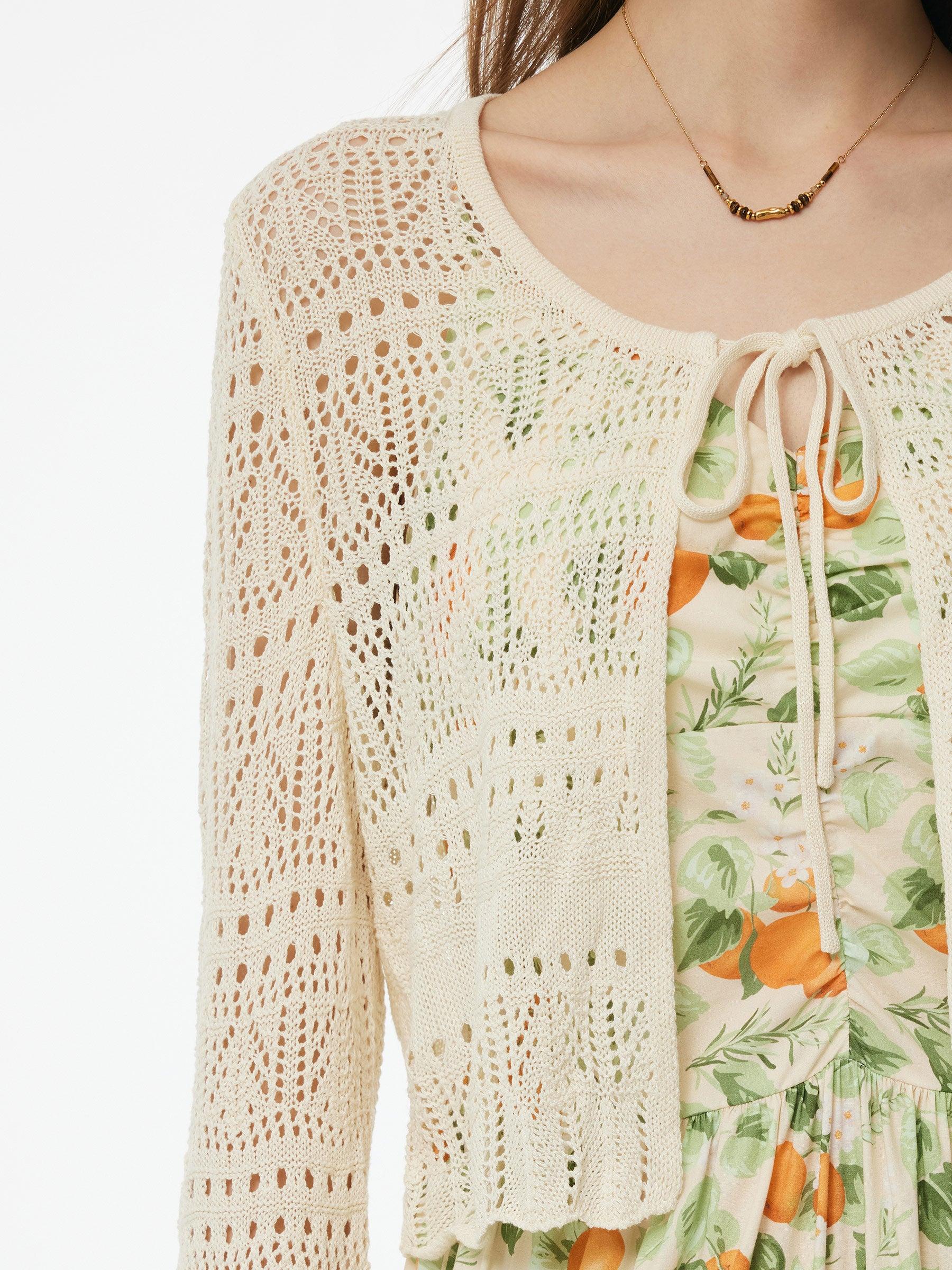 Cotton Floral Print Strap Maxi Dress And Openwork Cardigan Two-Piece S Product Image