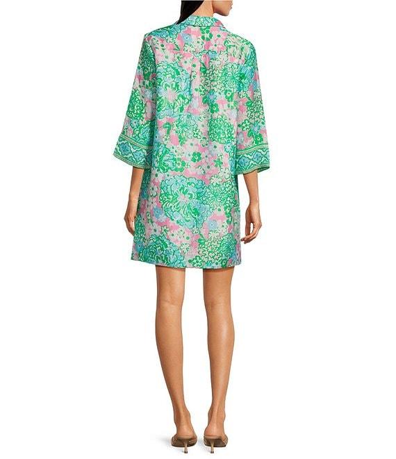 Lilly Pulitzer Daphnie Plumes In Bloom Linen Blend Print Collar Neck 3/4 Bell Sleeve Tunic Dress Product Image