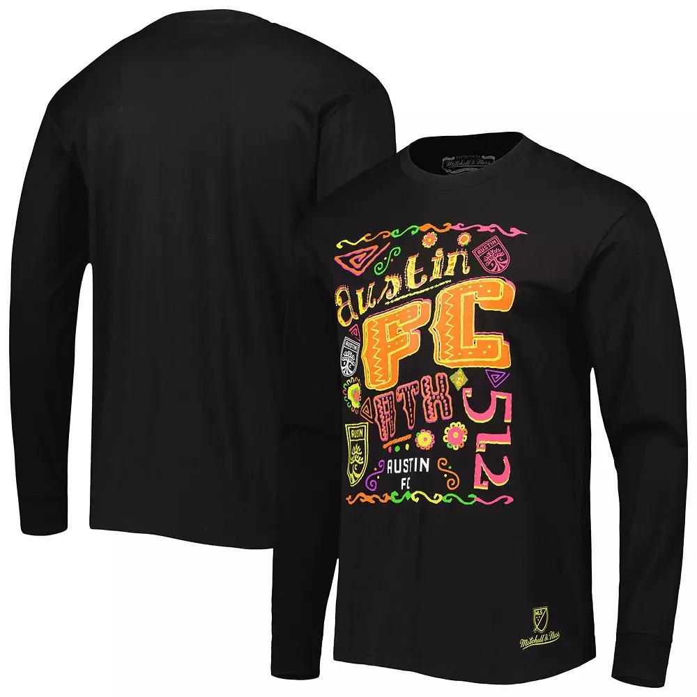 Men's Mitchell & Ness Black Austin FC Papel Picado Long Sleeve T-Shirt, Size: XL, Afc Black Product Image