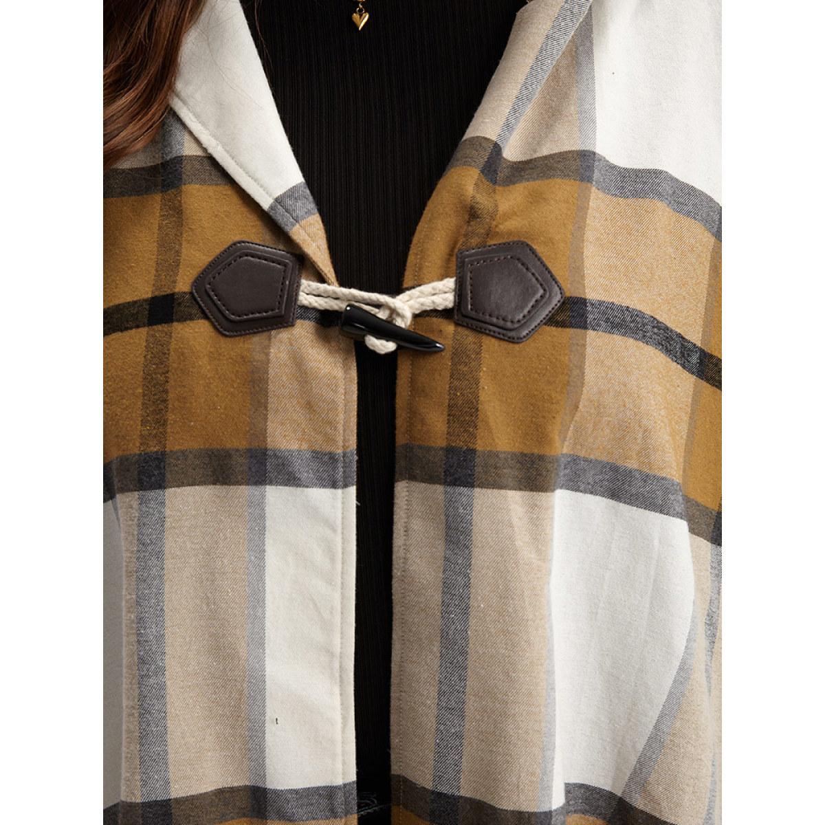 Plus Size Plaid Duffle Button Hooded Cape Coat Women Bronze Casual Button Loose Ladies Dailywear Winter Coats BloomChic 10/M Product Image