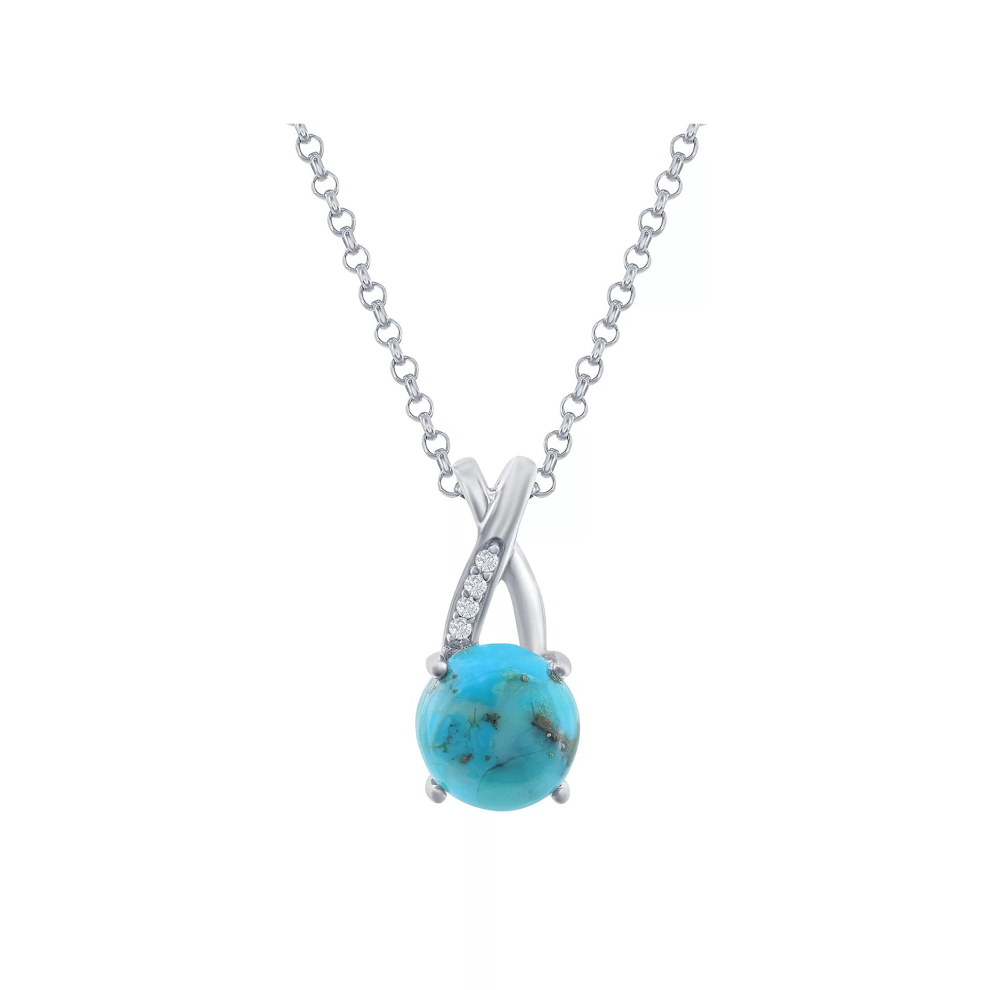 Sterling Silver Turquoise & Cubic Zirconia Bale Pendant Necklace, Women's, Size: 18" Product Image