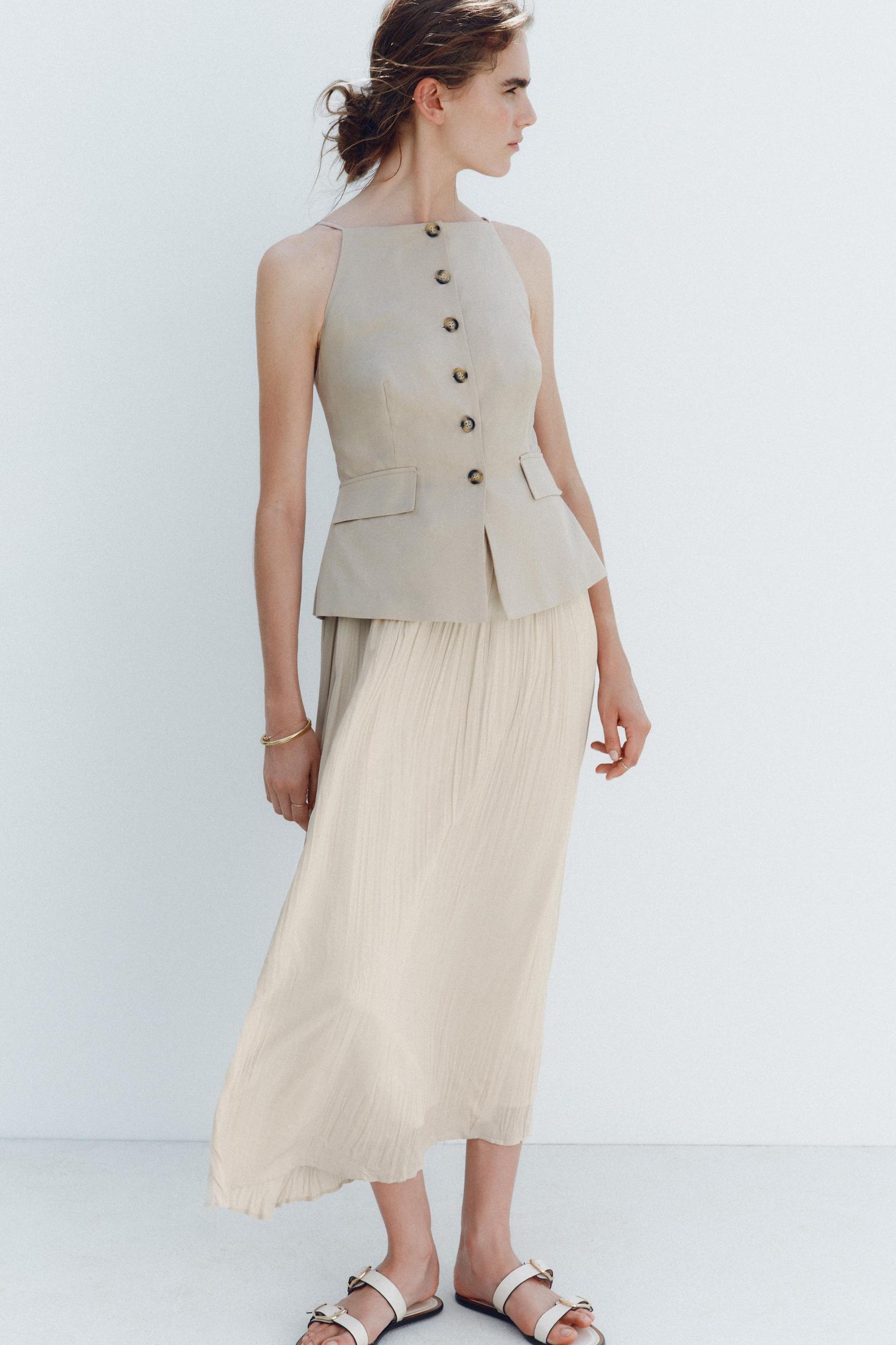 PLEATED SKIRT MIDI WAISTCOAT DRESS Product Image