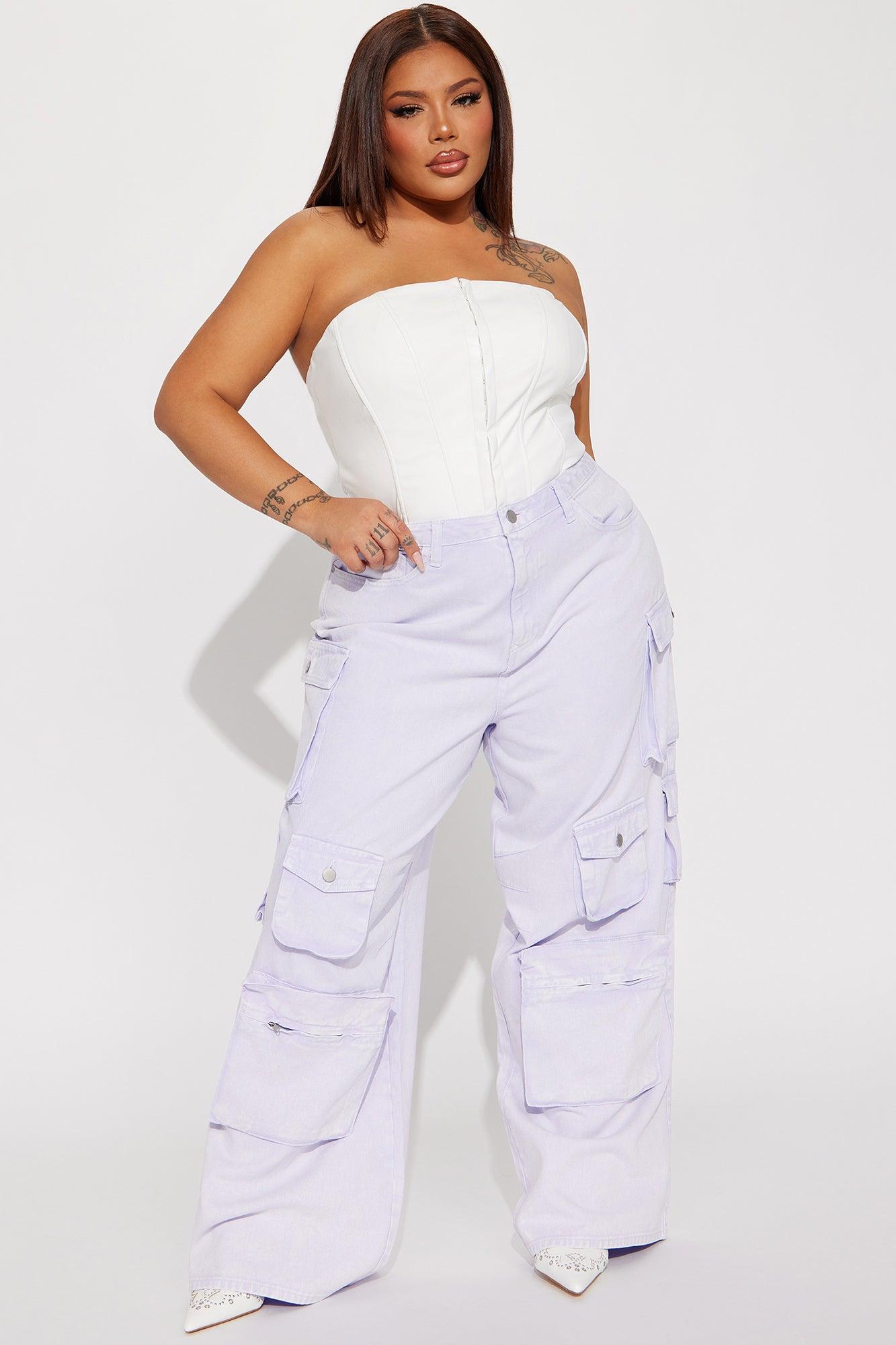 Lily High Rise Cargo Jeans - Lavender Product Image