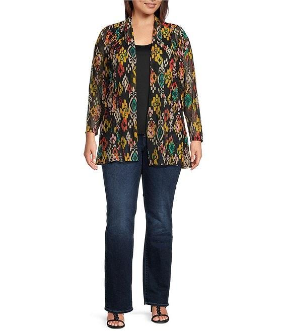 Calessa Plus Size Textured Mesh Tie-Dye Burnout Open Front Cardigan Product Image