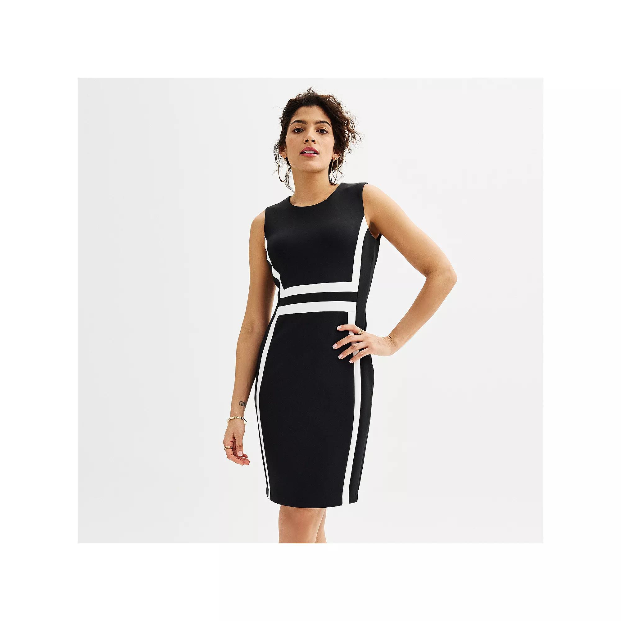 Women's Andrew Marc Sleeveless Colorblock Scuba Sheath Dress, Size: 12, Black White Product Image