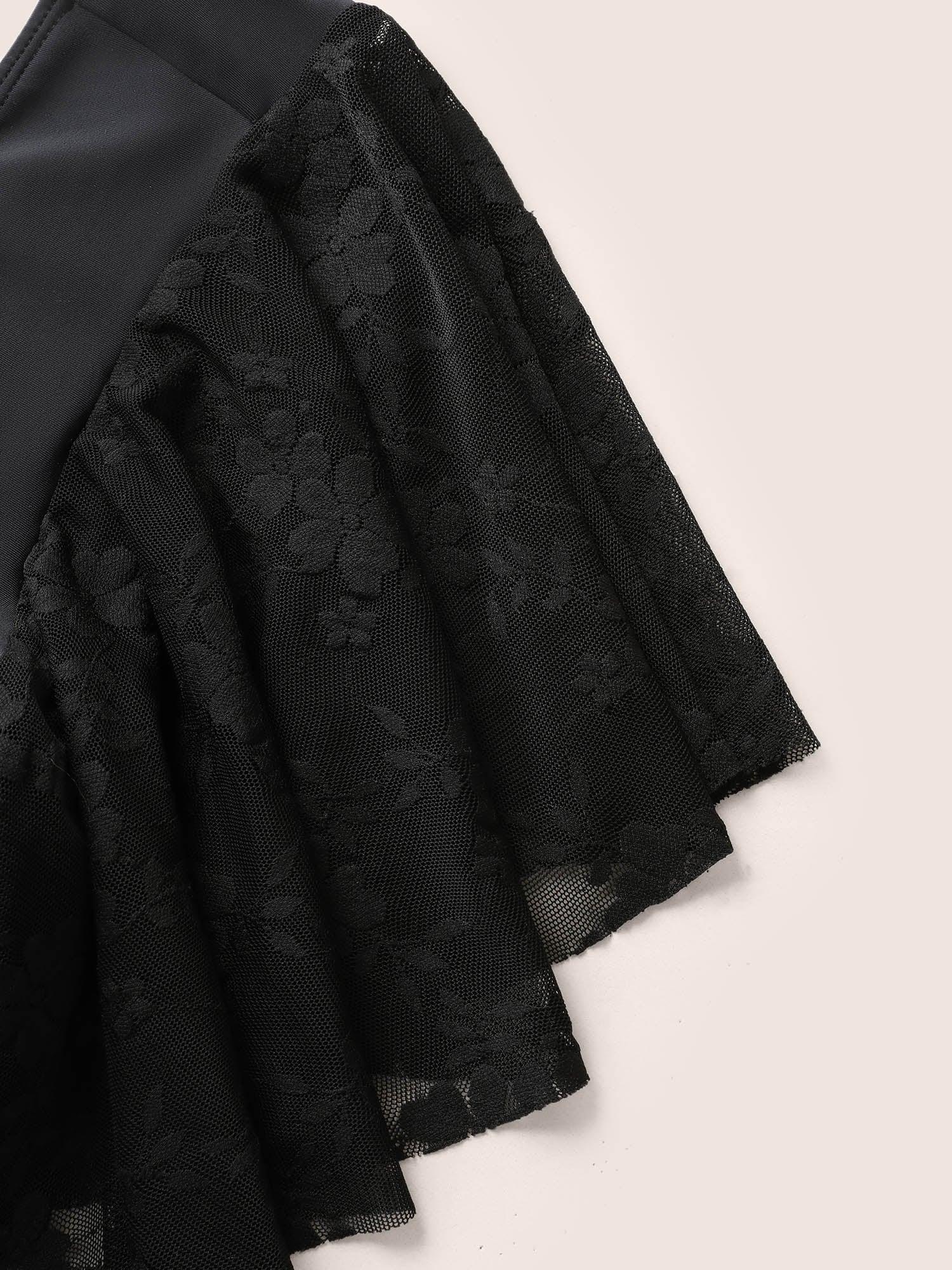 U Neck Crochet Lace Mesh Swim Top Female Product Image