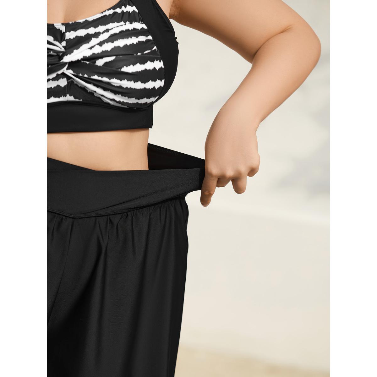 Plus Size High-Waisted Pleated Pockets Swim Bottoms Women's Swimwear Black Beach Gathered High stretch Bodycon High Rise Side seam pocket Curve Swim Bottoms BloomChic 18-20/2X Product Image
