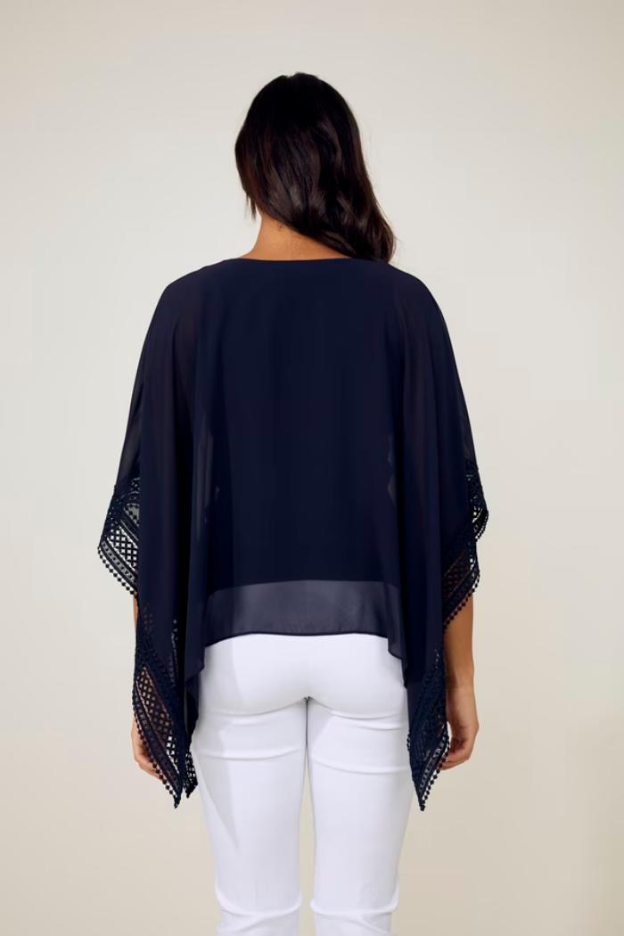 Chiffon And Silky Knit Poncho Top Product Image