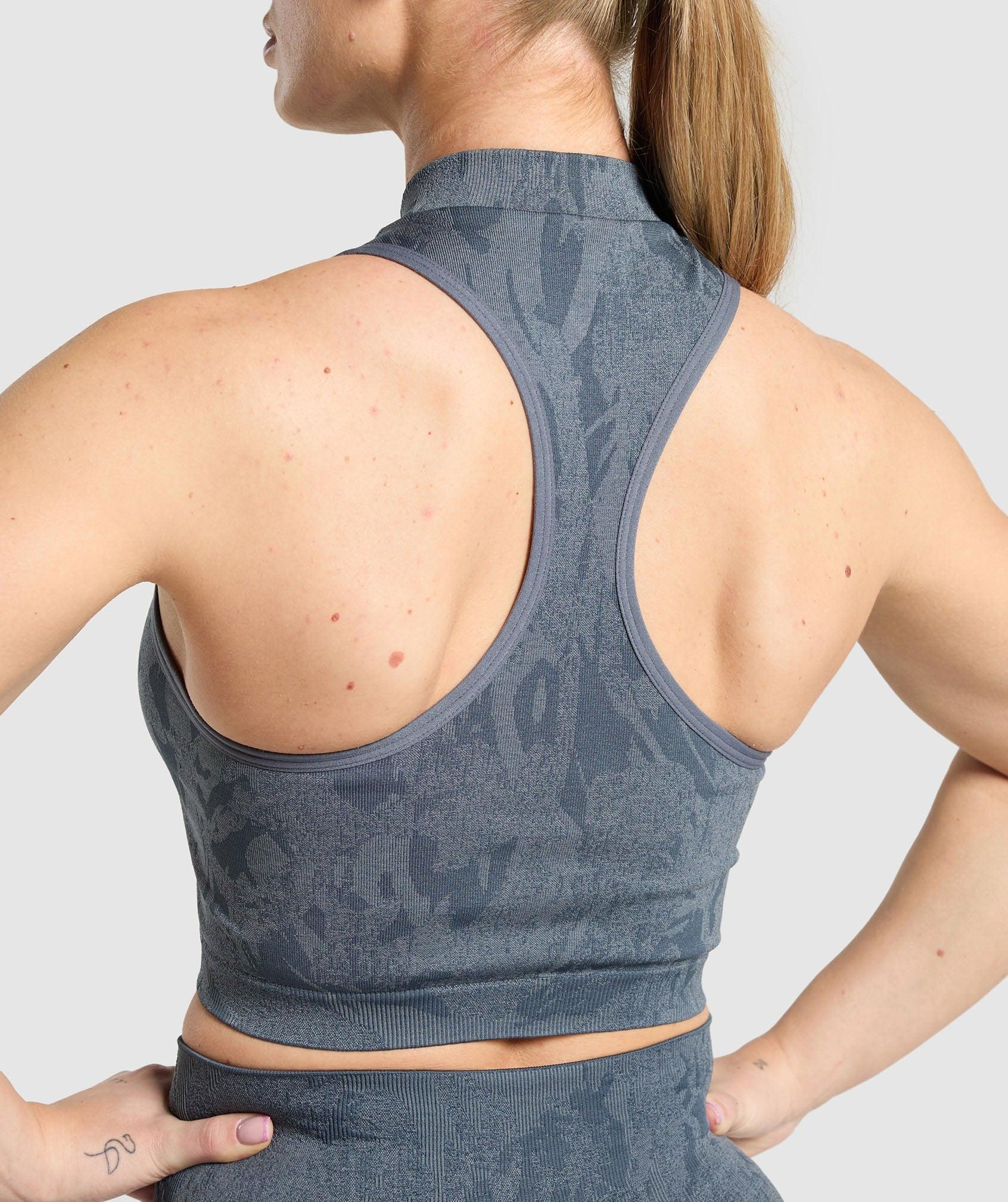 Gymshark Adapt Camo Seamless Zip Up Crop Top - Titanium Blue/Denim Grey Female Product Image