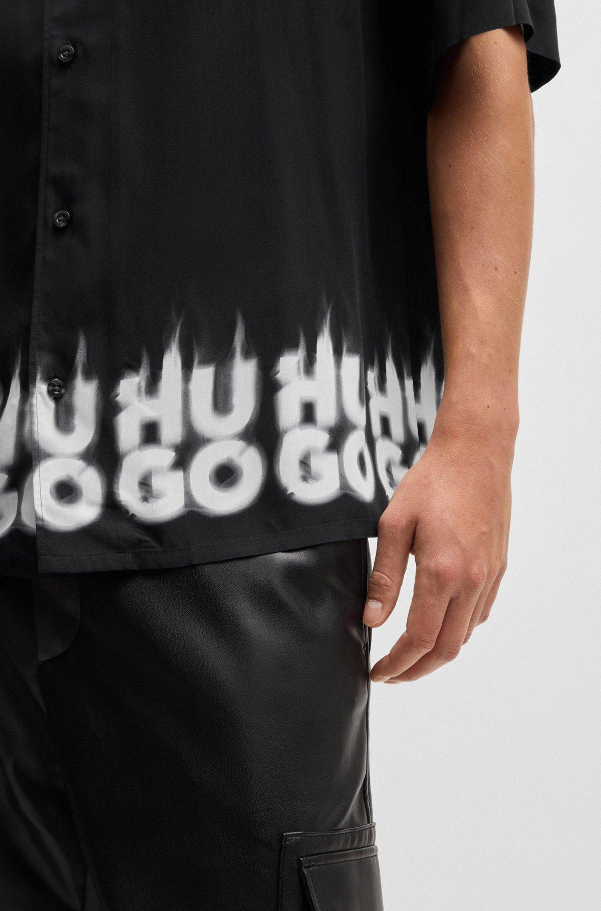 Oversize-fit shirt with smoke logo-print hem Product Image