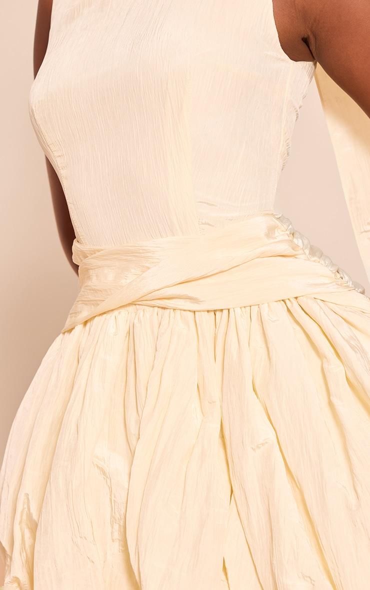 Cream Textured Wrap Draped Mini Puff Ball Dress Product Image