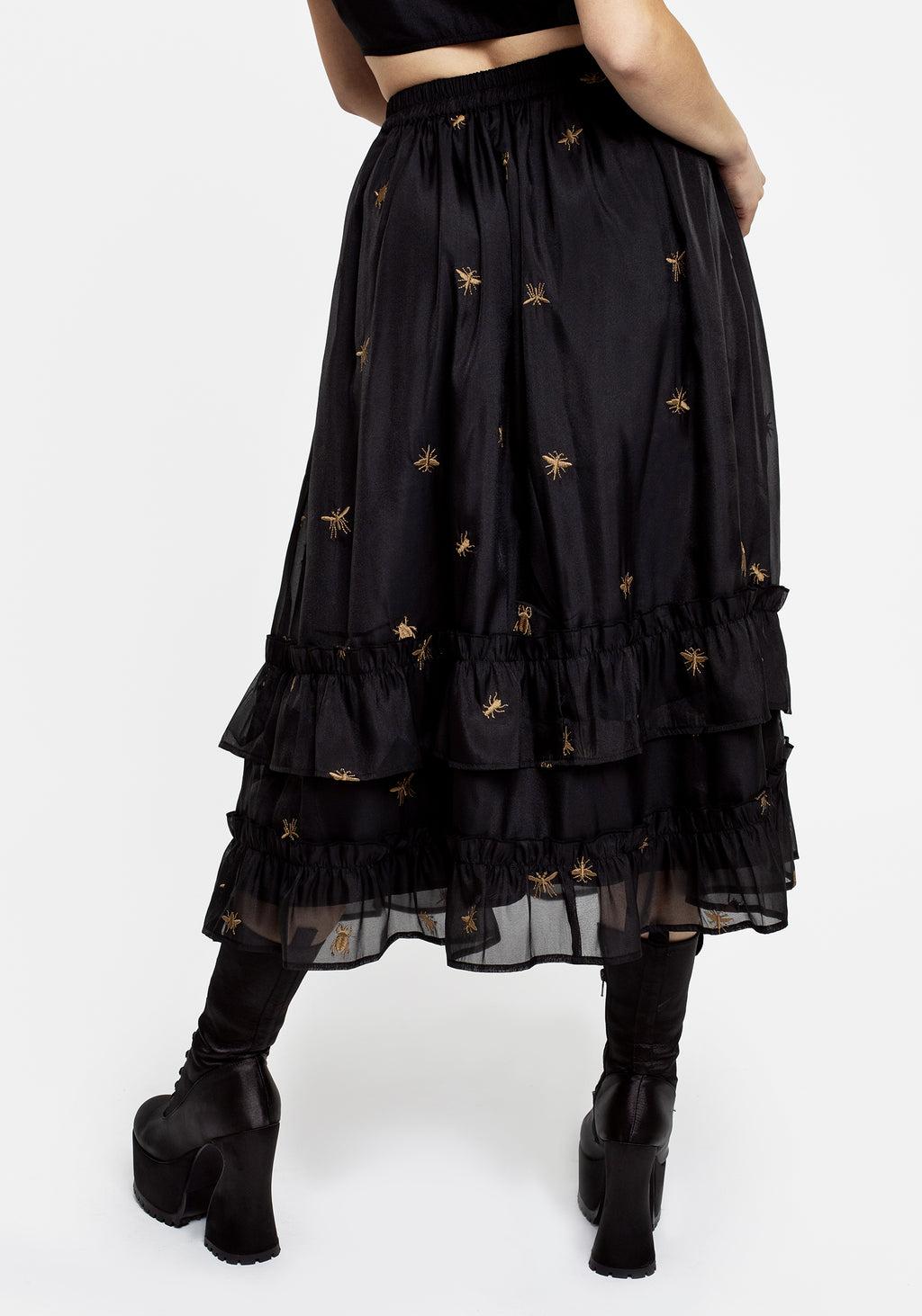 Insectarium Embroidered Organza Tiered Midi Skirt Product Image