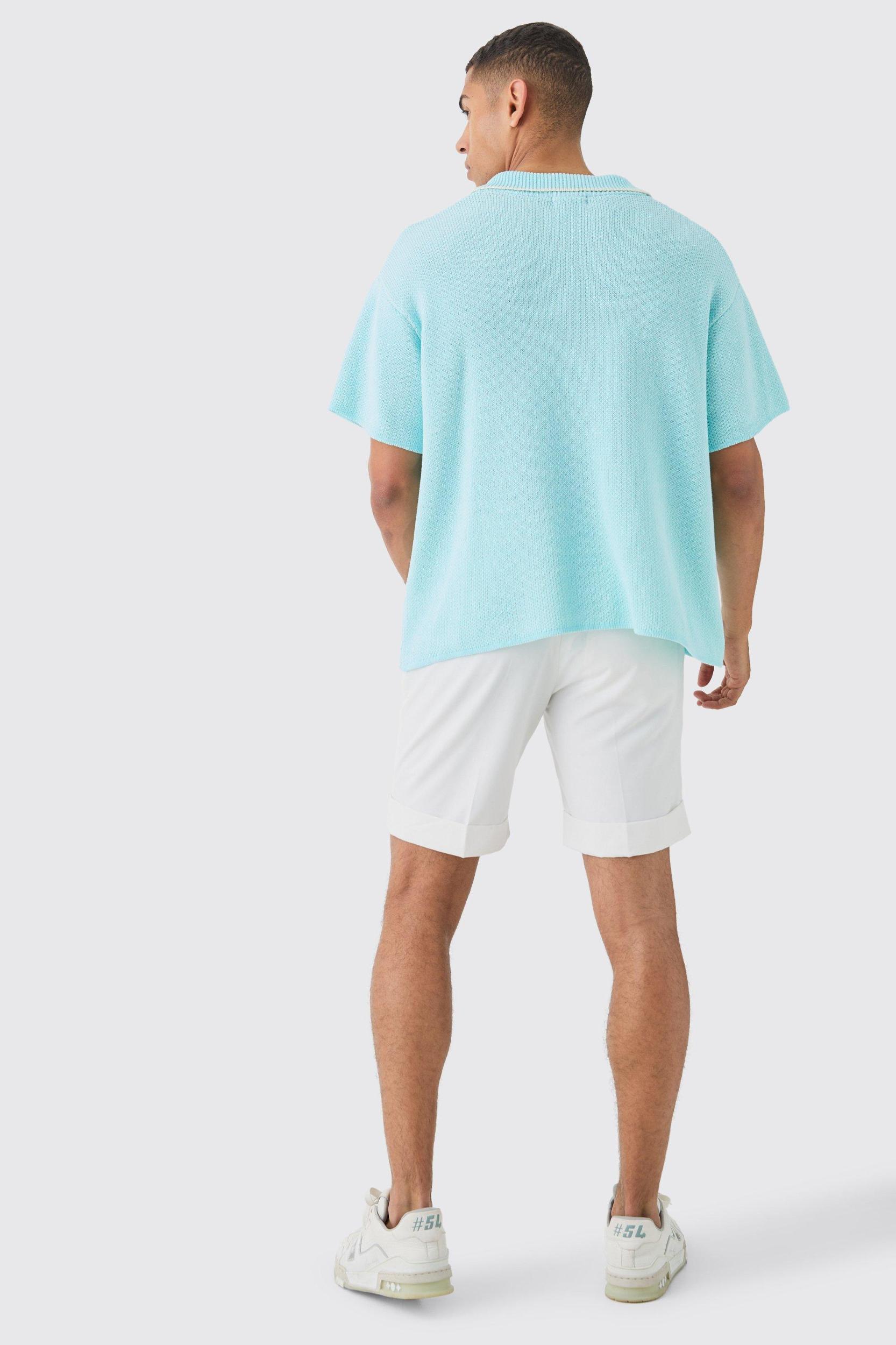 Regular Fit V Neck Knitted Polo With Tipping | boohooMAN USA Product Image