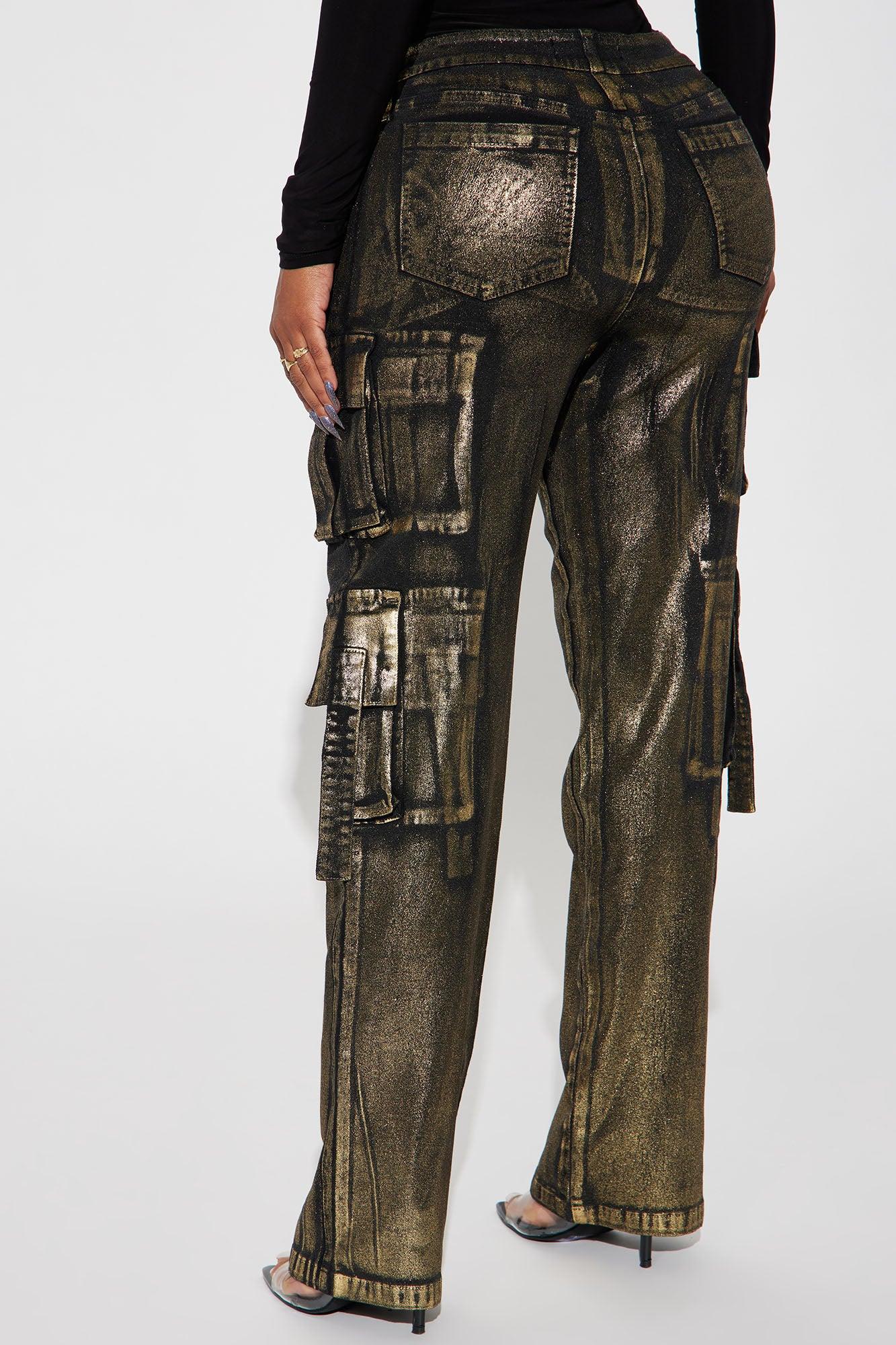 Pure Luxury Metallic Foil Cargo Pant - Gold/combo Product Image