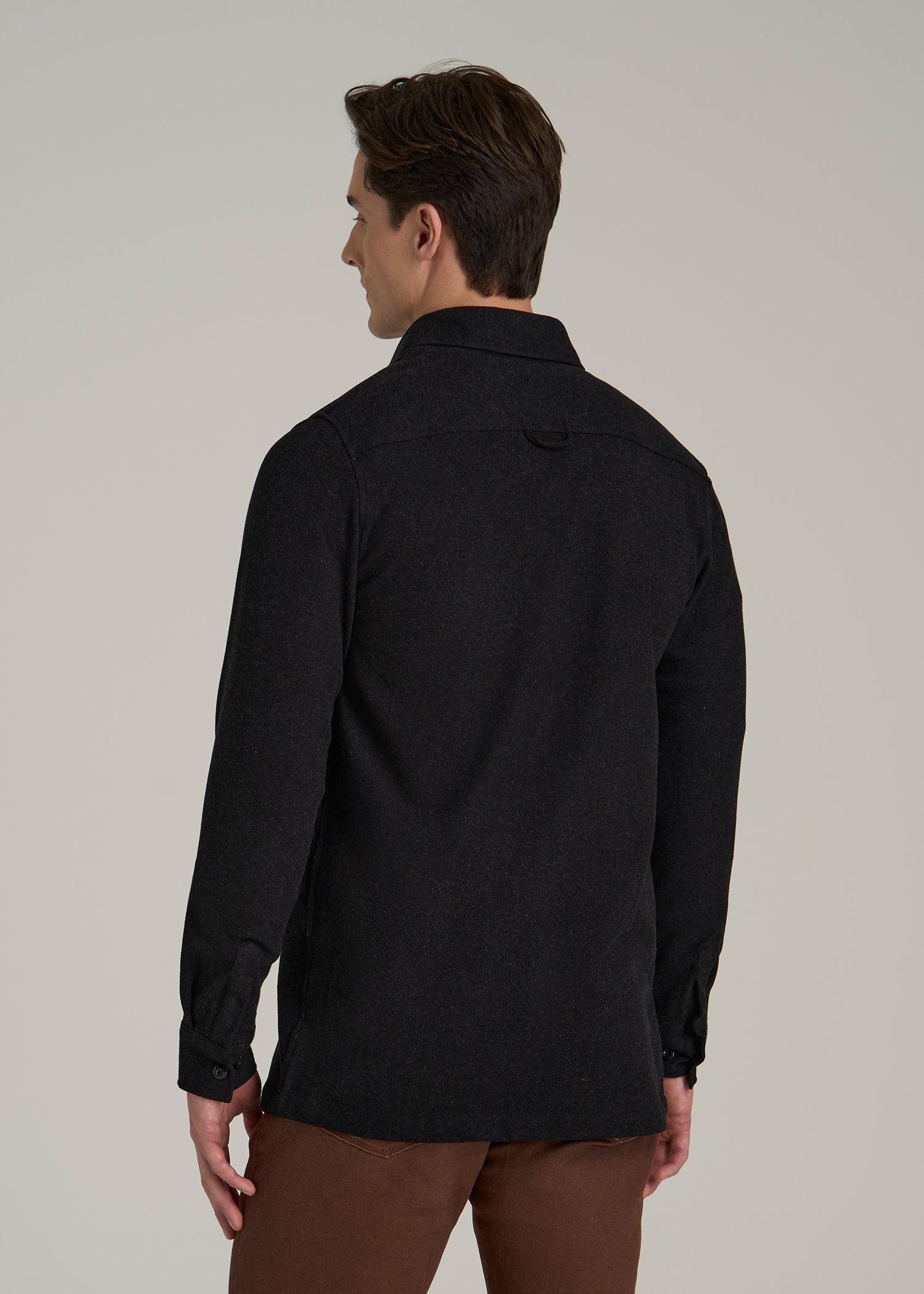 Stretch Knit Overshirt for Tall Men in Black Male Product Image