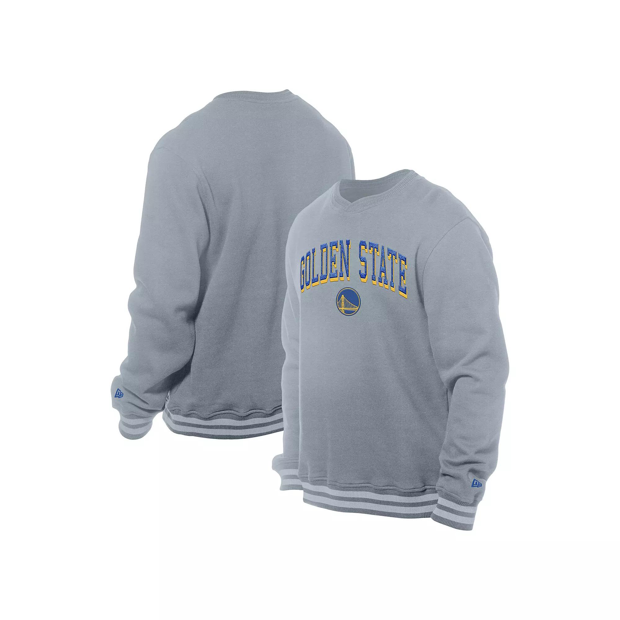 Men's New Era Gray Golden State Warriors Chenille Cross Over Pullover Sweatshirt, Size: 2XL, Grey Product Image