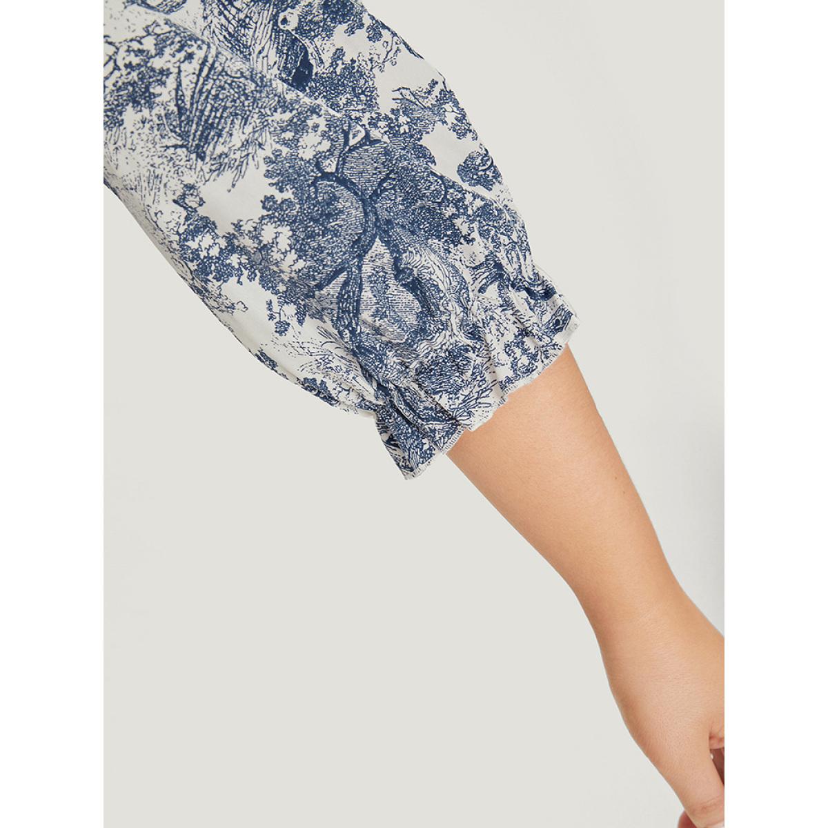 Plus Size Multicolor Print Knot Neck Lantern Sleeve Ruffle Hem Blouse Women Vacation Half Sleeve V-neck Dailywear Blouses BloomChic 18-20/2X Product Image